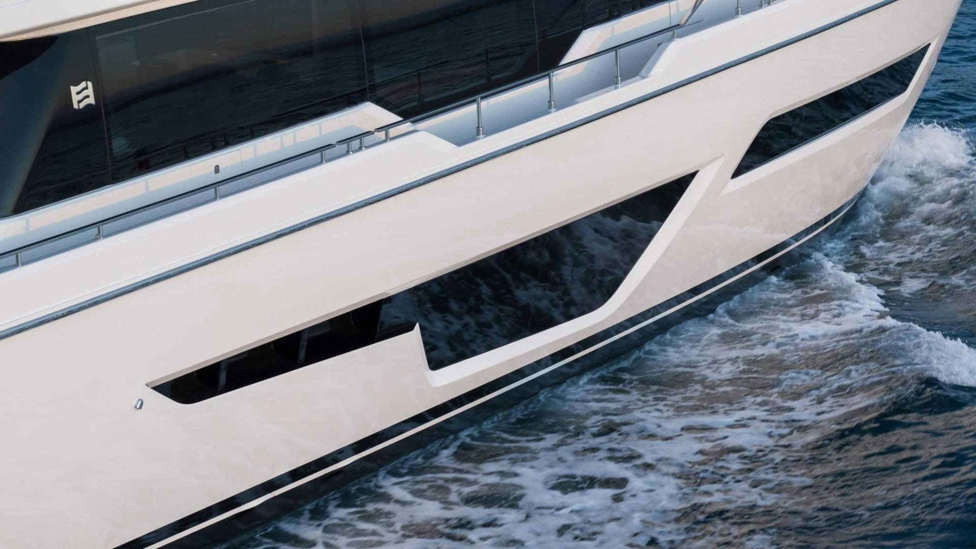 a white boat on the water aboard ALVEARE Yacht for Sale