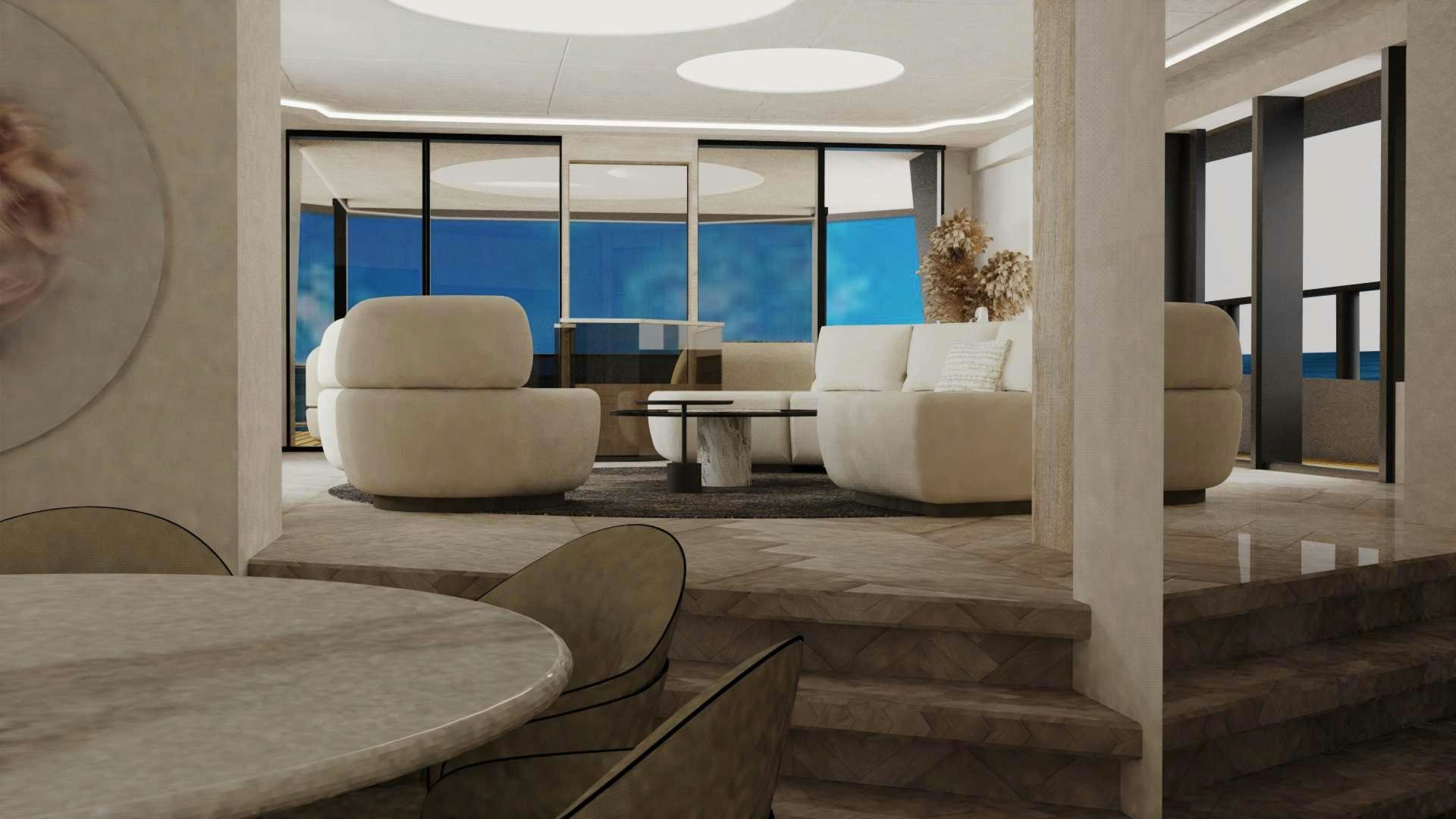 a room with a couch and a table aboard EVADNE ROCK XL HULL 1 Yacht for Sale