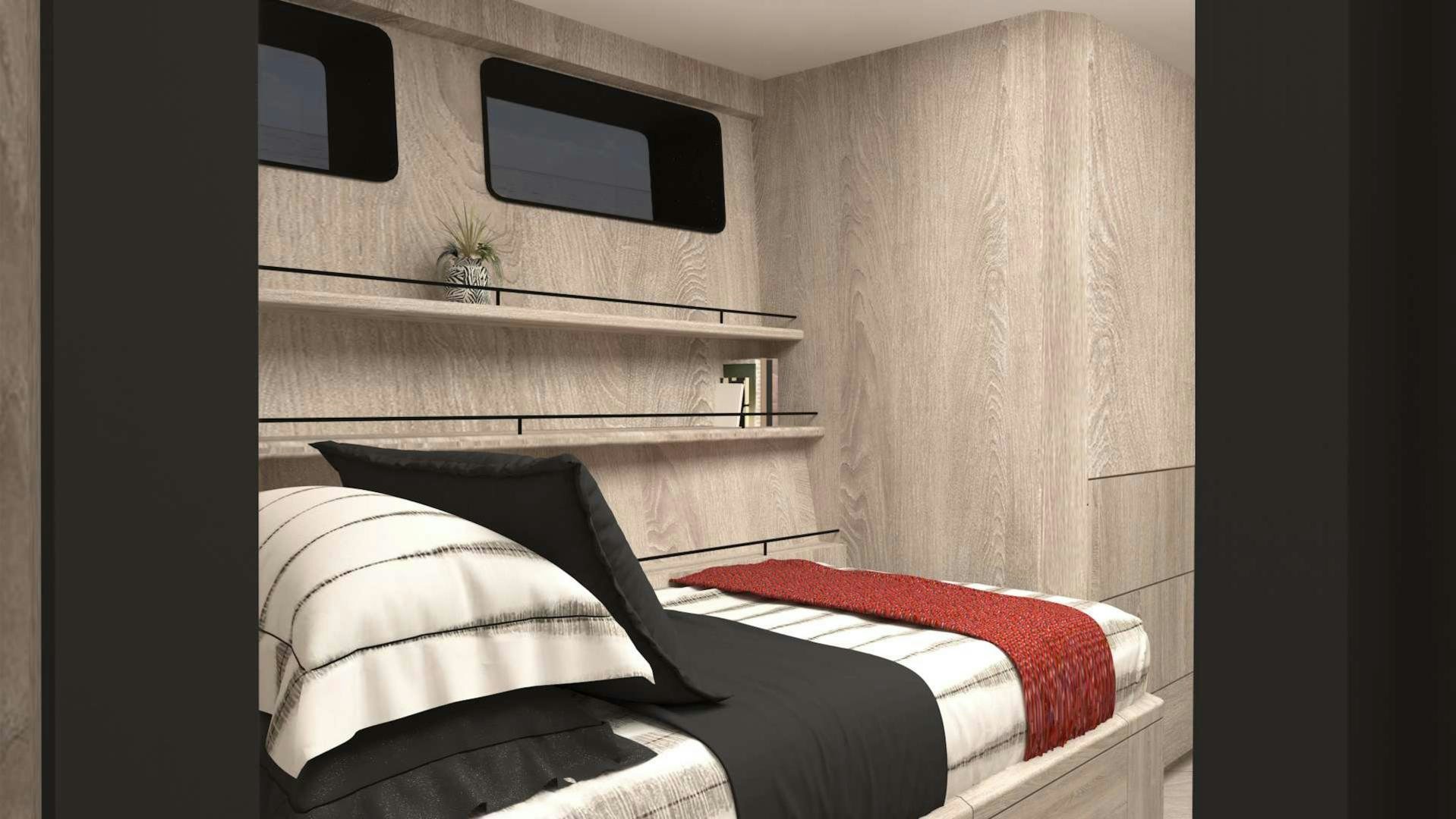 a room with a bed and a television aboard EVADNE ROCK XL HULL 1 Yacht for Sale