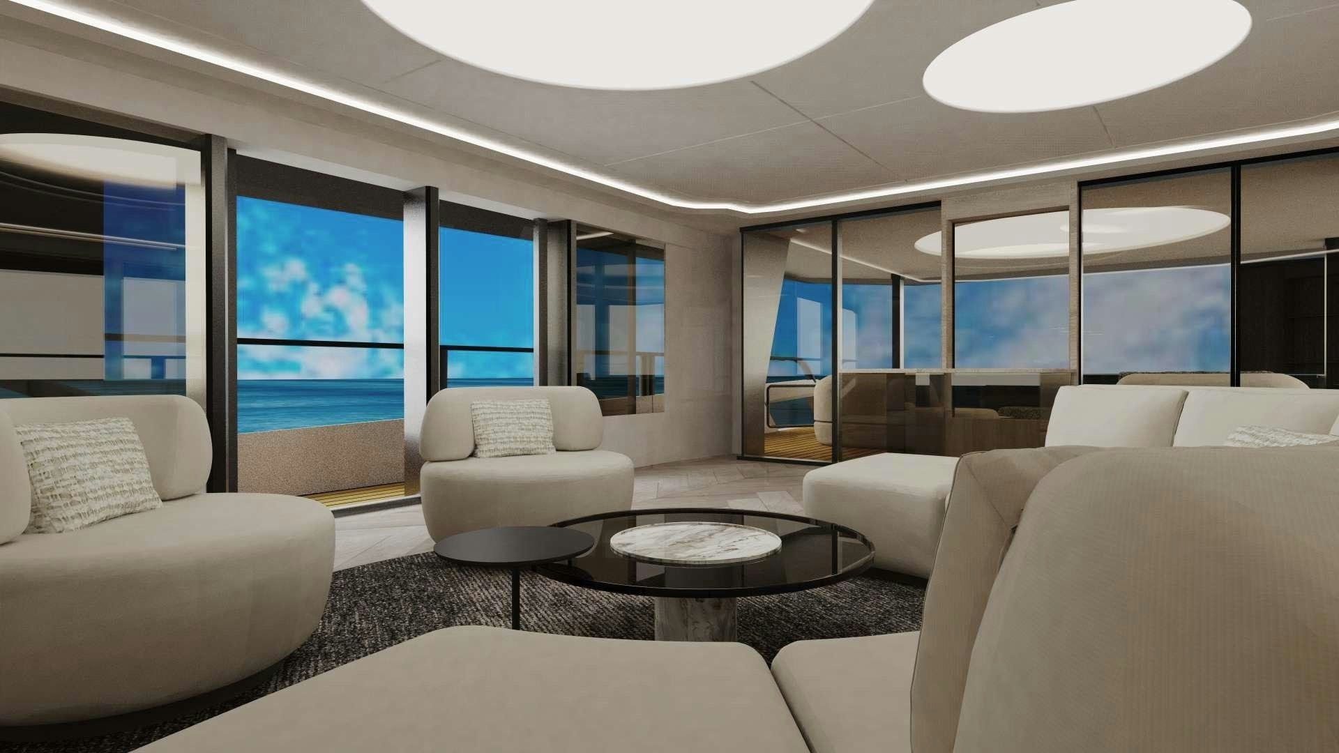 a room with a couch and a table aboard EVADNE ROCK XL HULL 1 Yacht for Sale