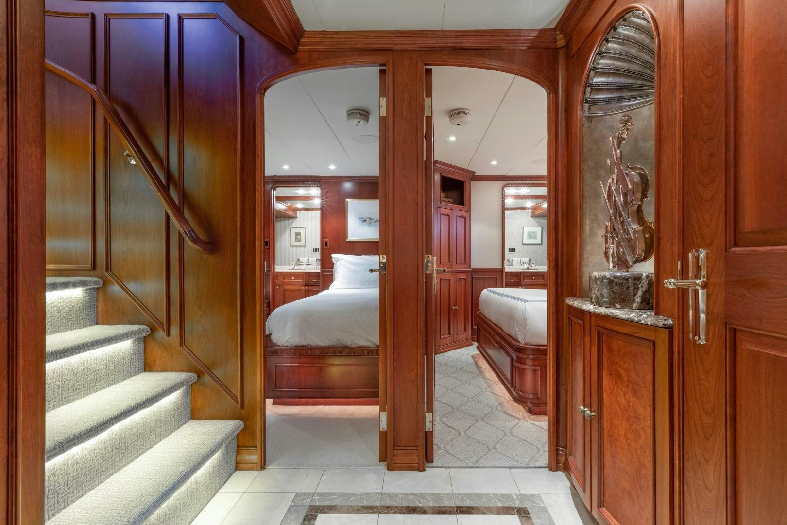 a bathroom with a large mirror aboard SIMARON Yacht for Sale