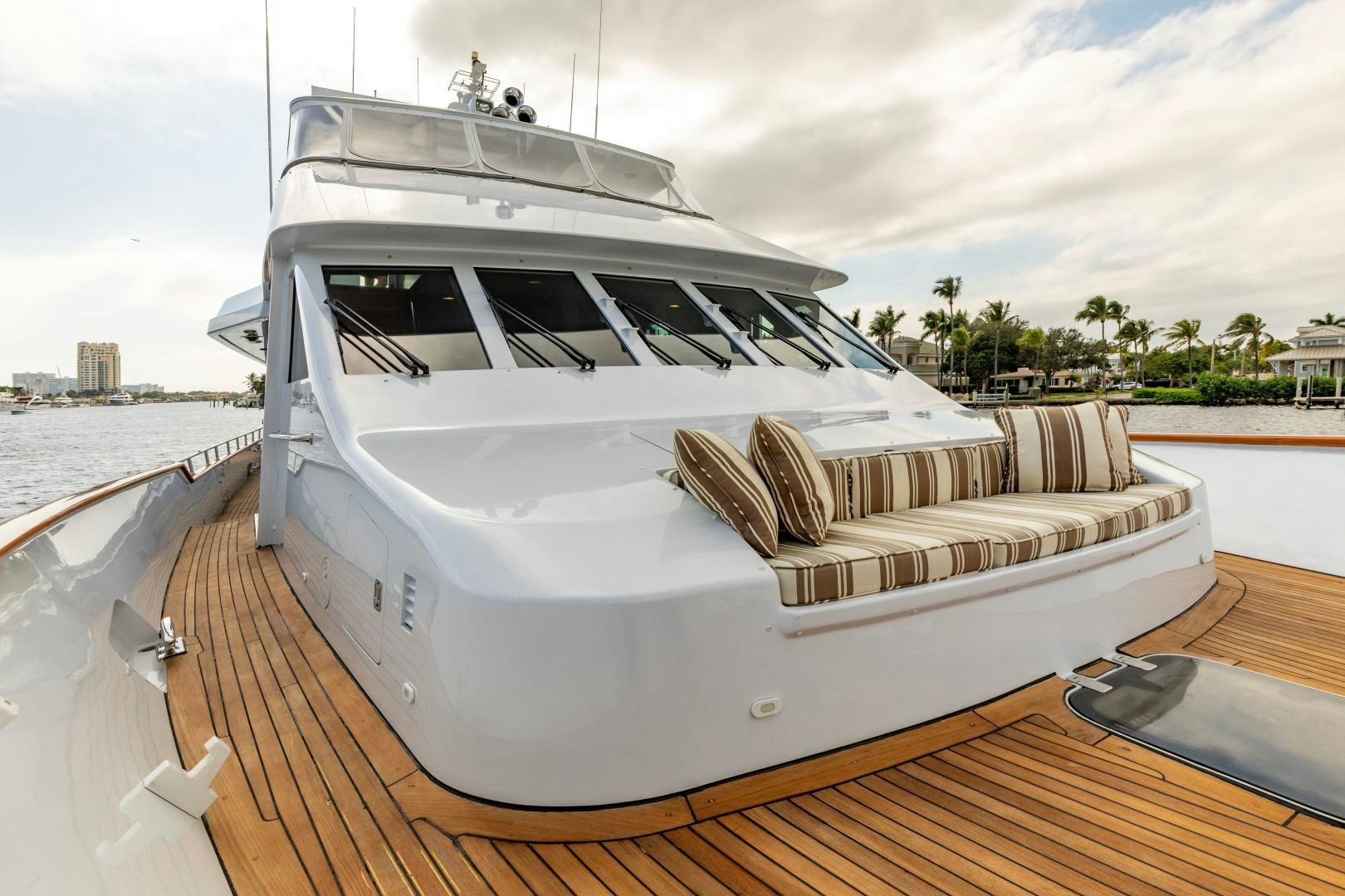 a white boat on a dock aboard SIMARON Yacht for Sale