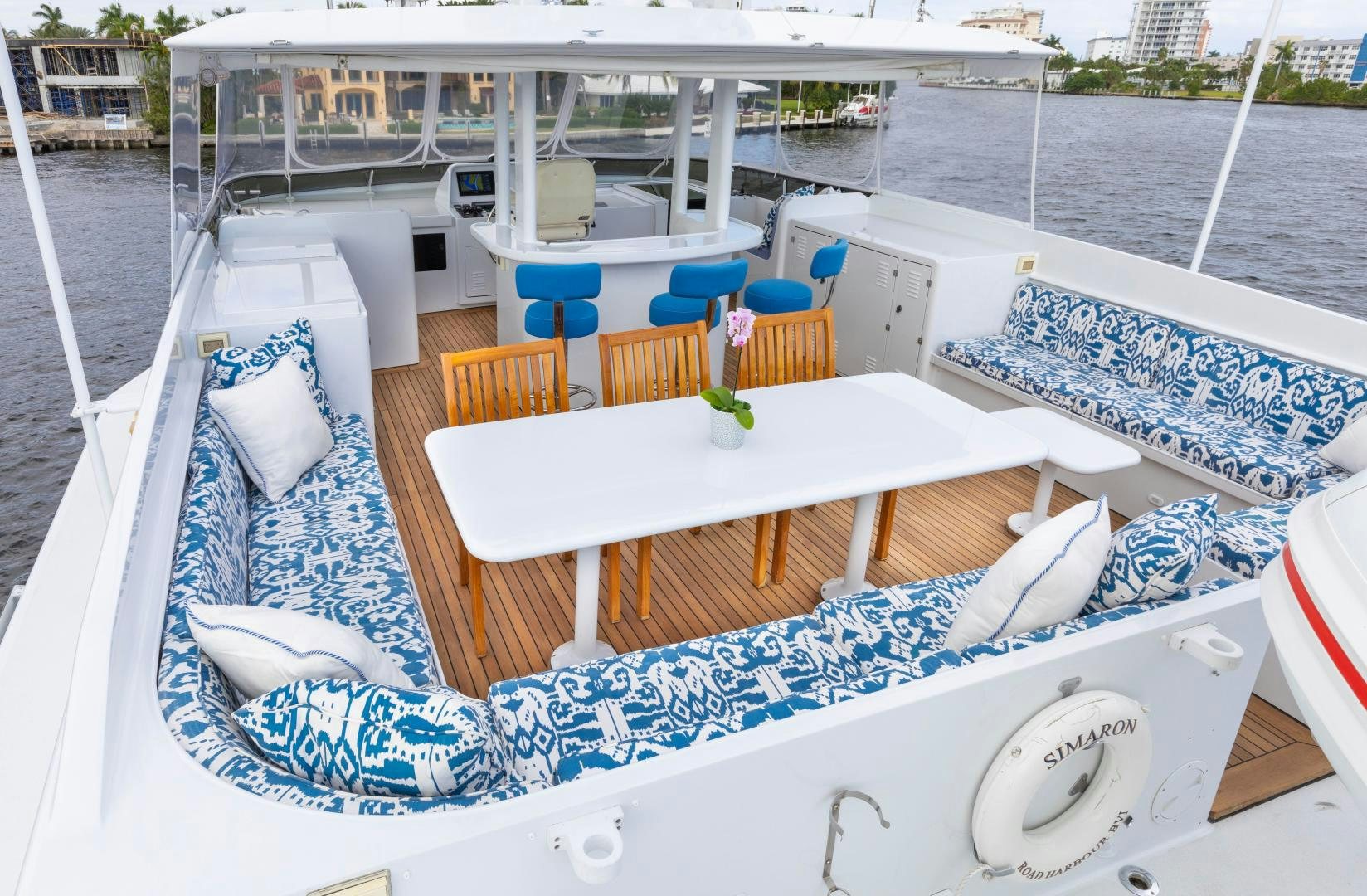 a boat with chairs on the deck aboard SIMARON Yacht for Sale