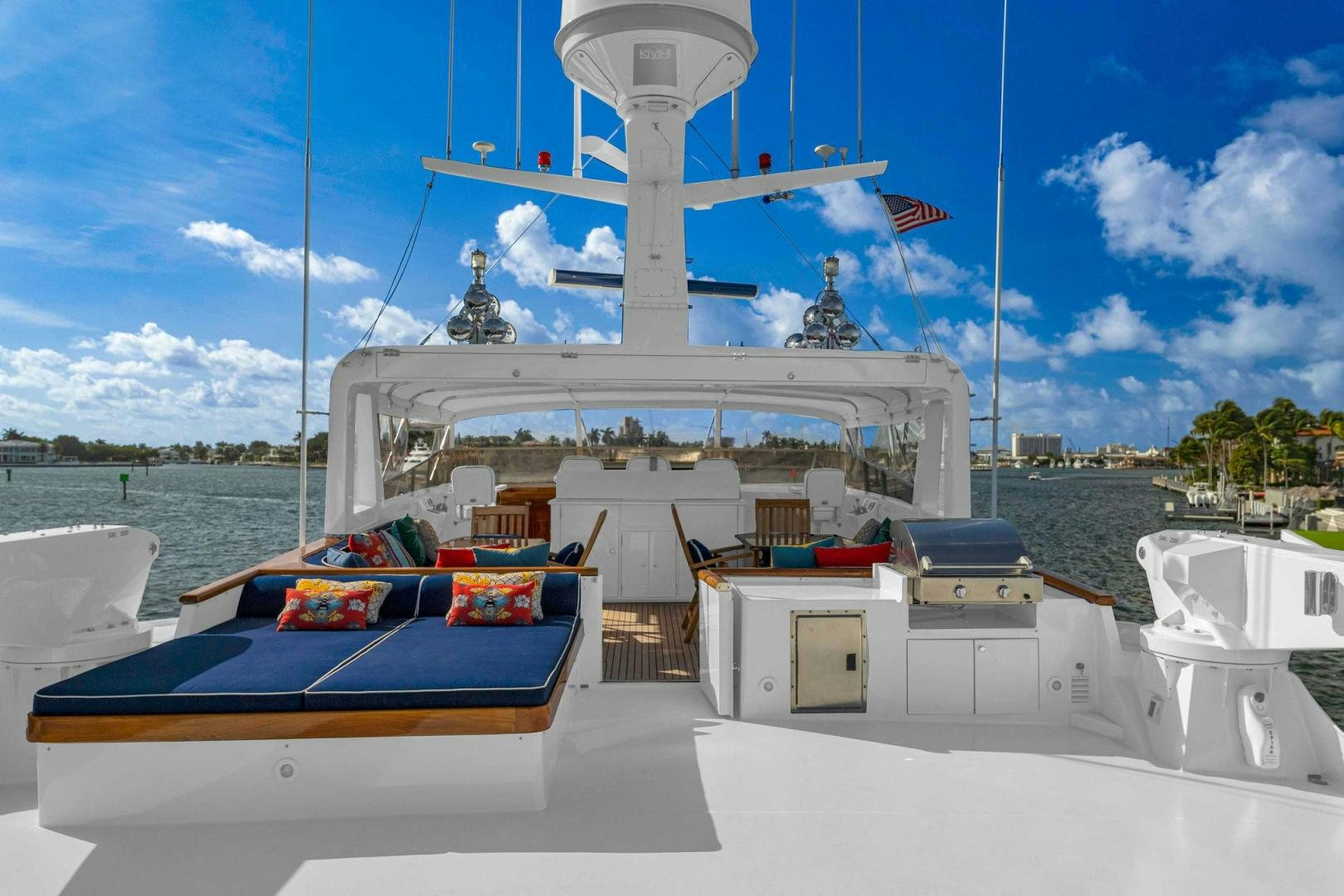 a white building with a statue on top of it aboard INEVITABLE Yacht for Sale