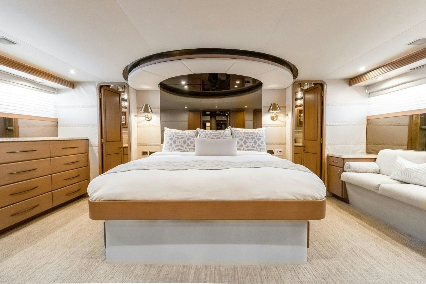 a bed in a room aboard CHECKERED PAST Yacht for Sale