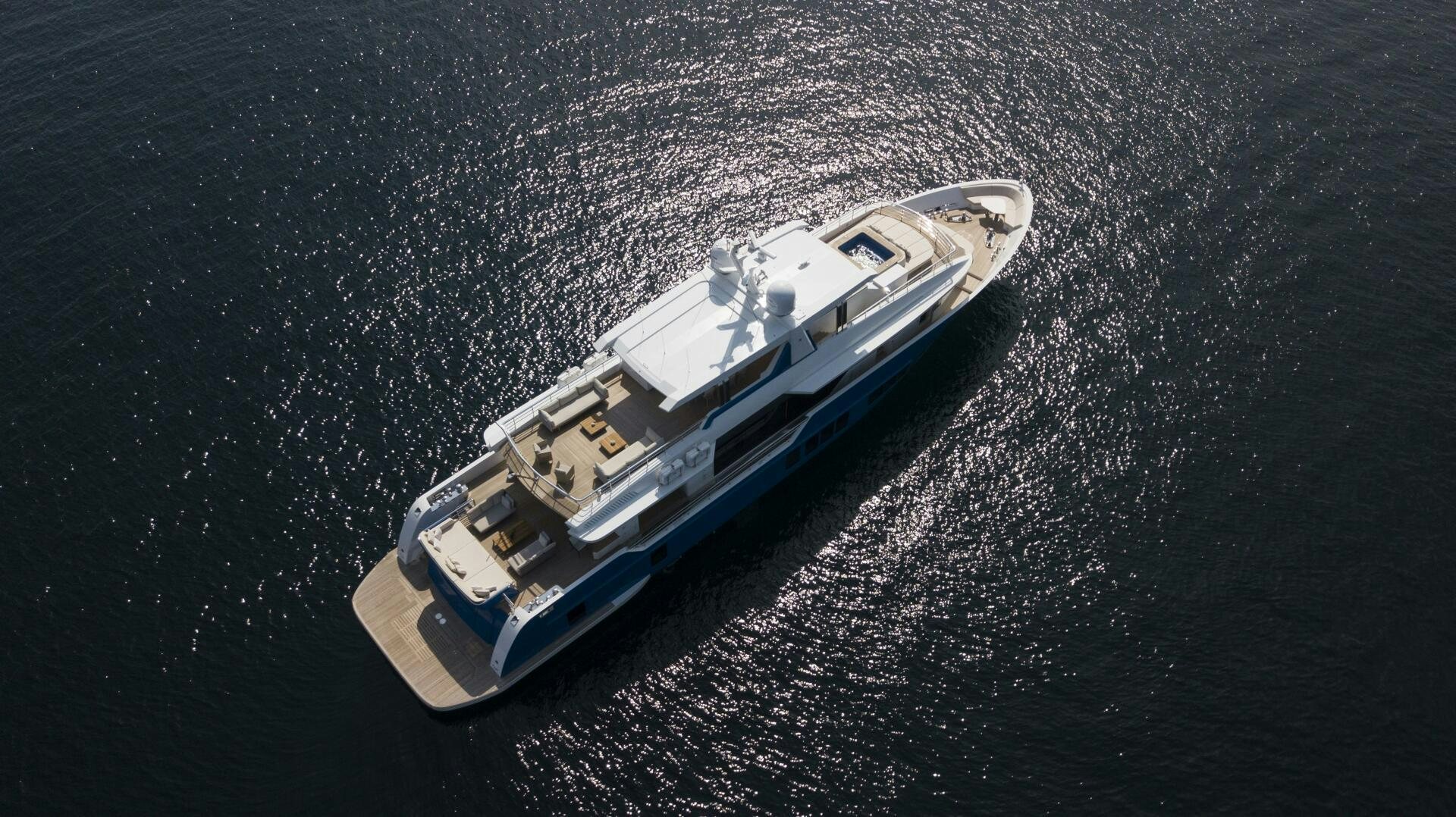 a space ship in the water aboard PICCOLO Yacht for Sale