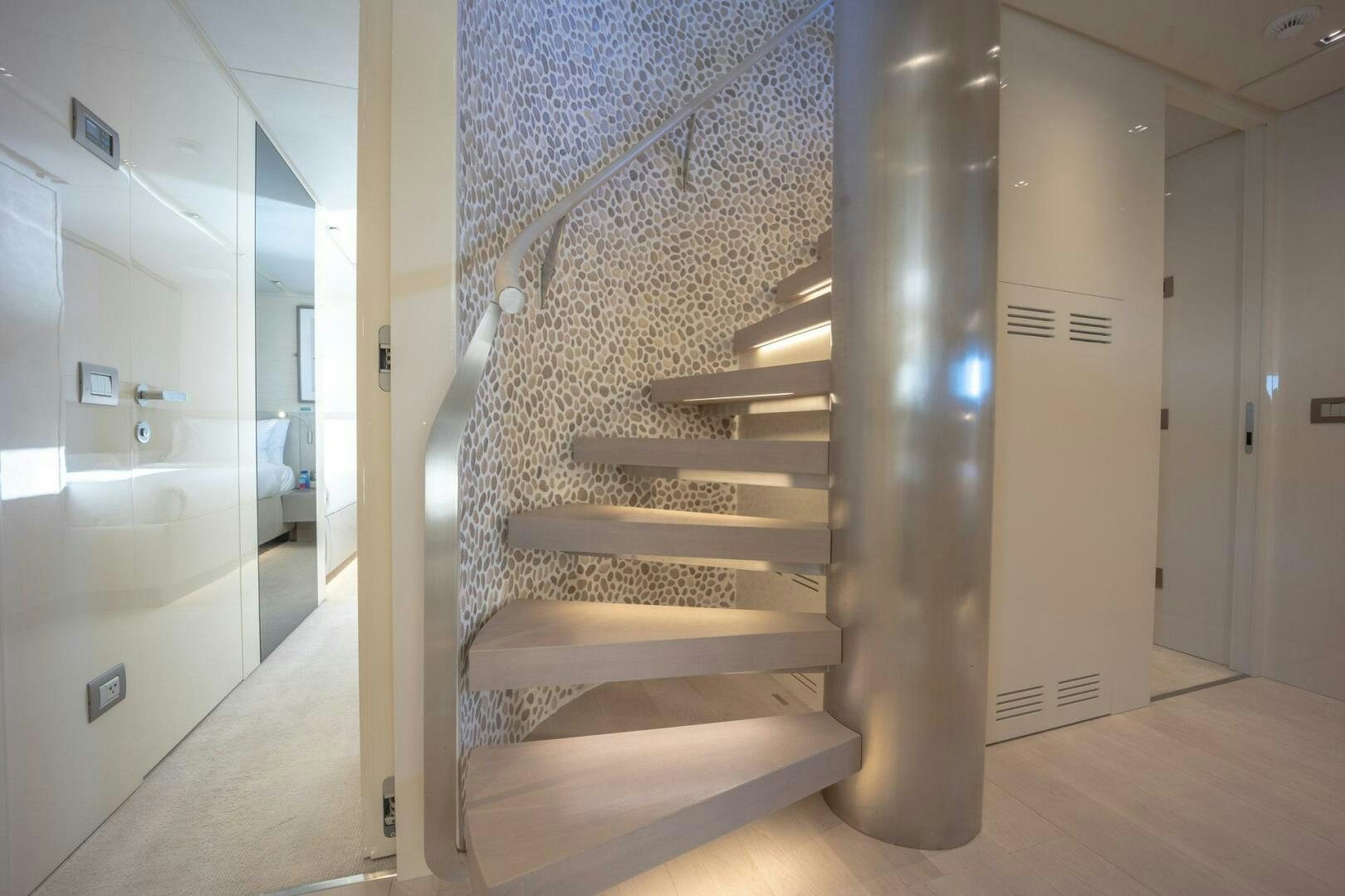 a staircase in a building aboard PHOENIX Yacht for Sale