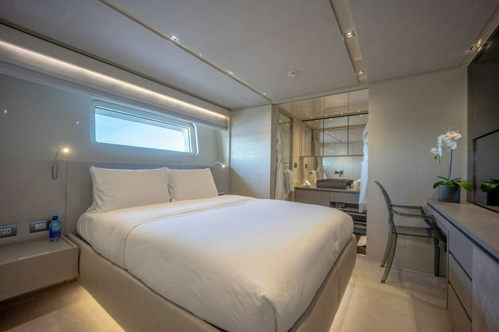 a large white bed in a room aboard PHOENIX Yacht for Sale