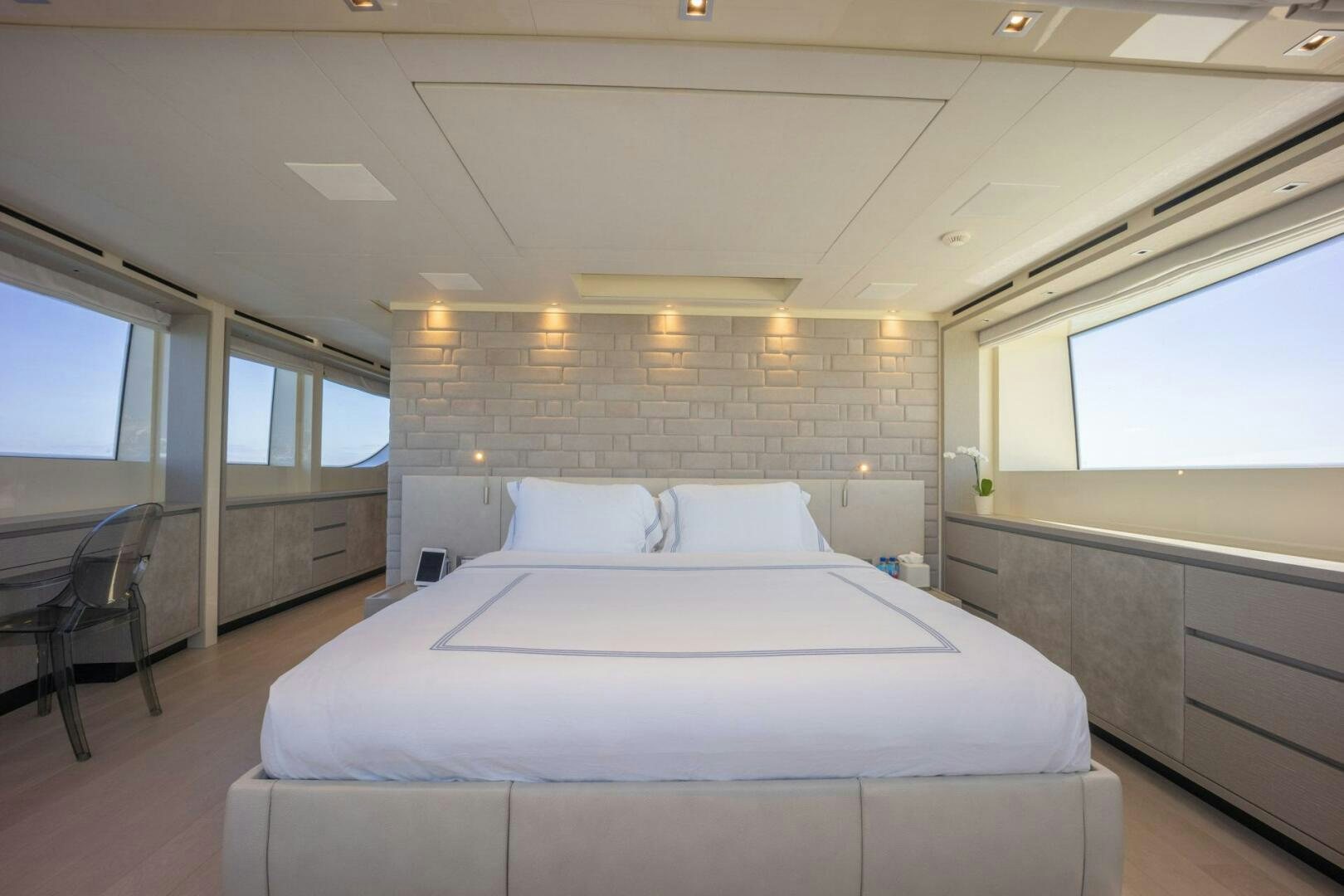 a bed in a room aboard PHOENIX Yacht for Sale