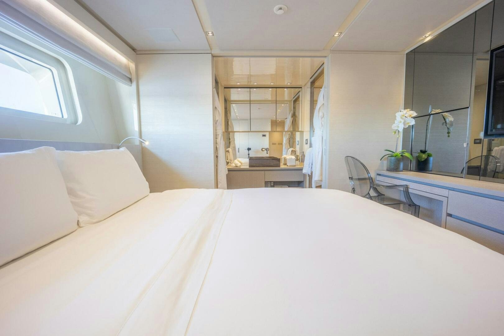 a bed in a room aboard PHOENIX Yacht for Sale