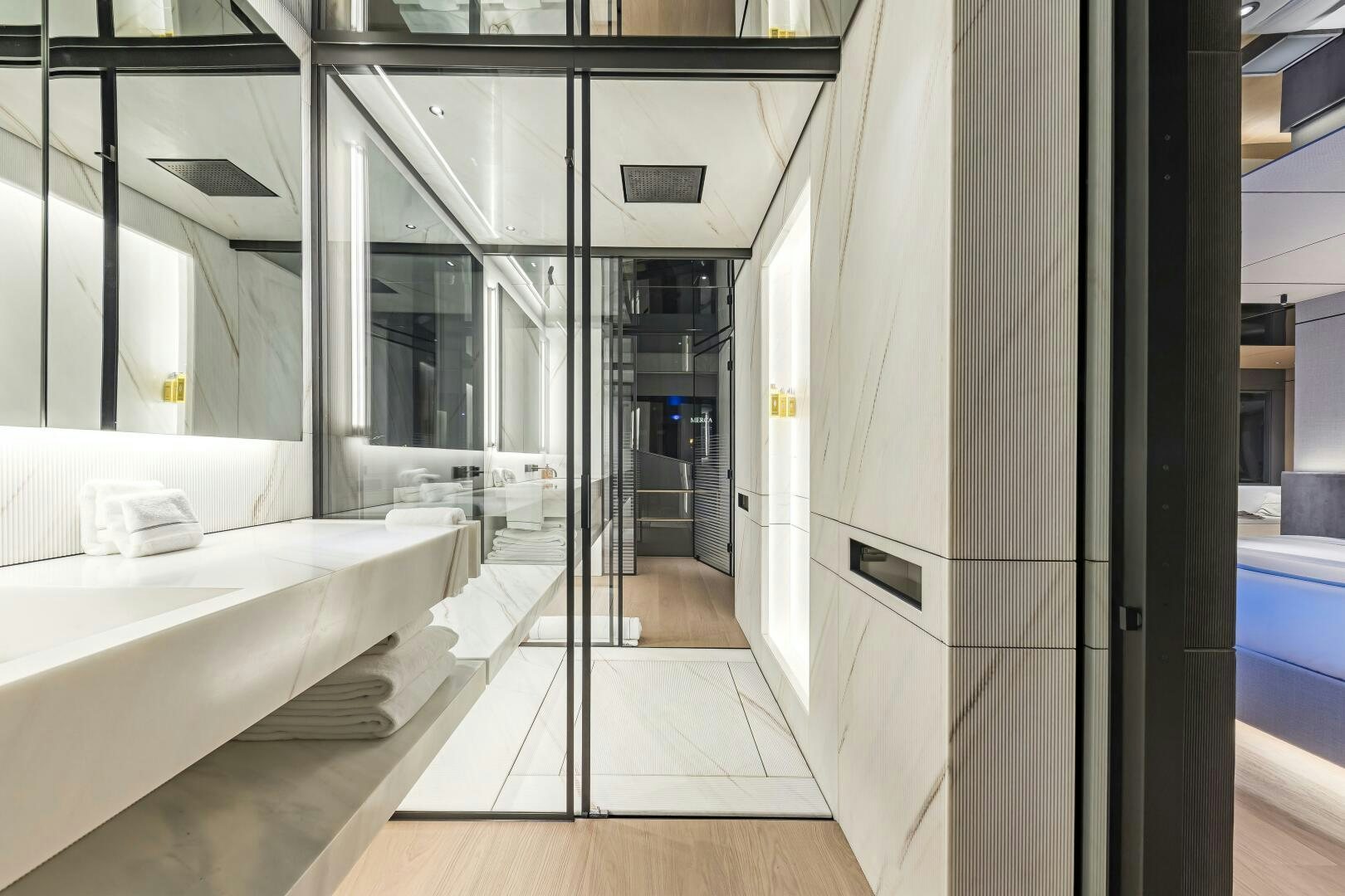 a modern looking bathroom aboard CONRAD C144S HULL 4 Yacht for Sale