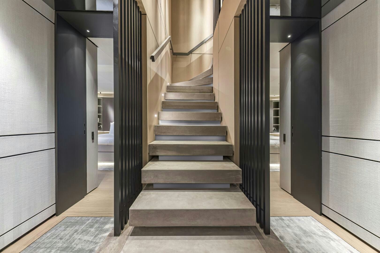 a set of stairs leading up to a building aboard CONRAD C144S HULL 4 Yacht for Sale