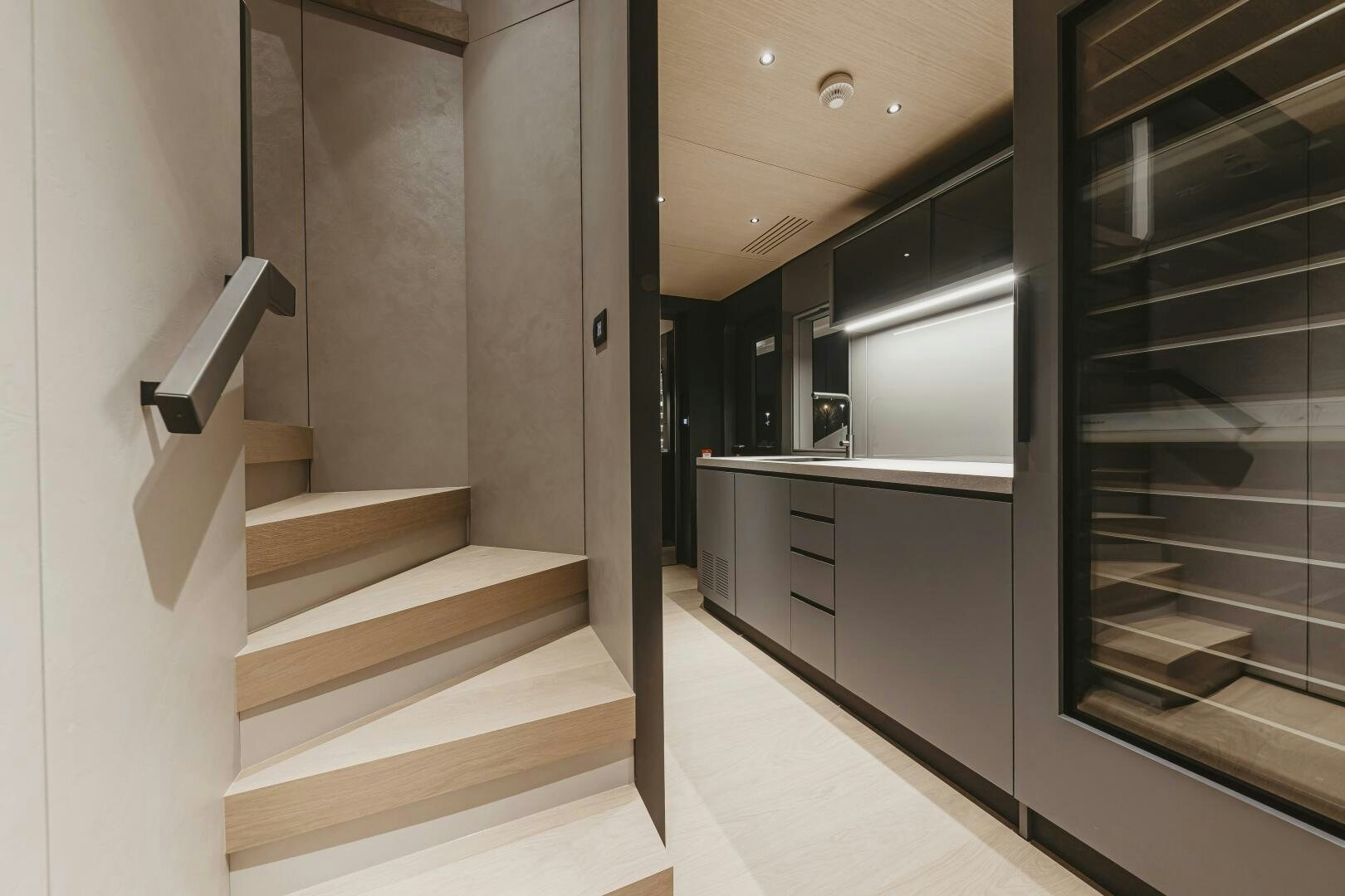 a hallway with white walls aboard CONRAD C144S HULL 4 Yacht for Sale