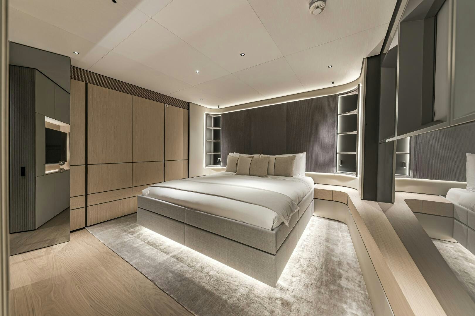 a room with a bed and a window aboard CONRAD C144S HULL 4 Yacht for Sale