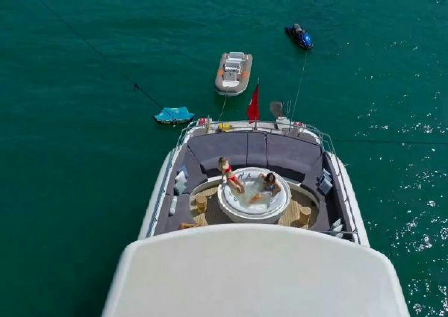 a boat with a dog on it aboard VETRO Yacht for Sale