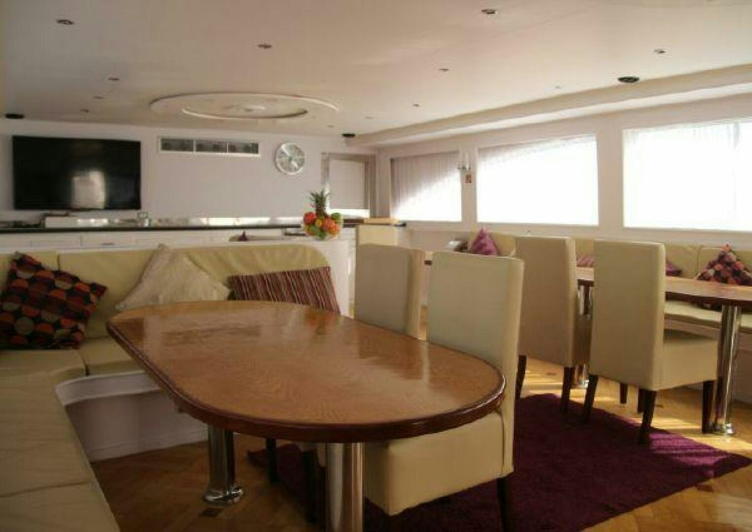 a kitchen and dining room aboard RED SEA QUEEN Yacht for Sale