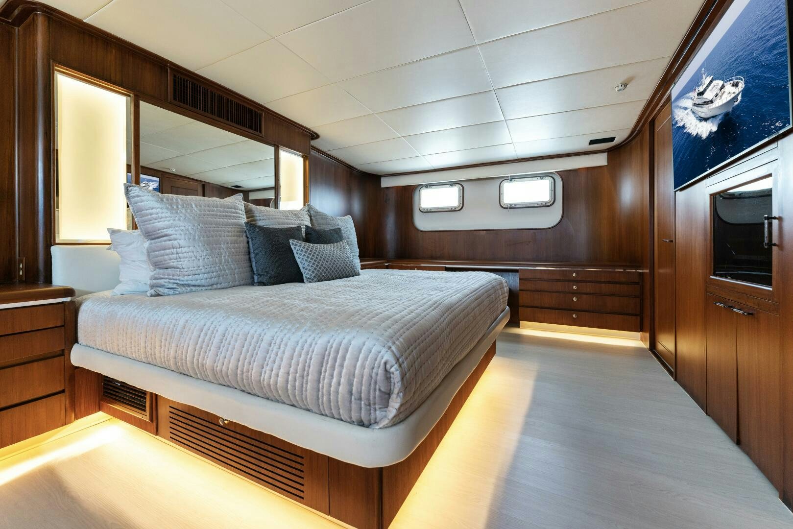 a bed in a room aboard ARIES Yacht for Sale