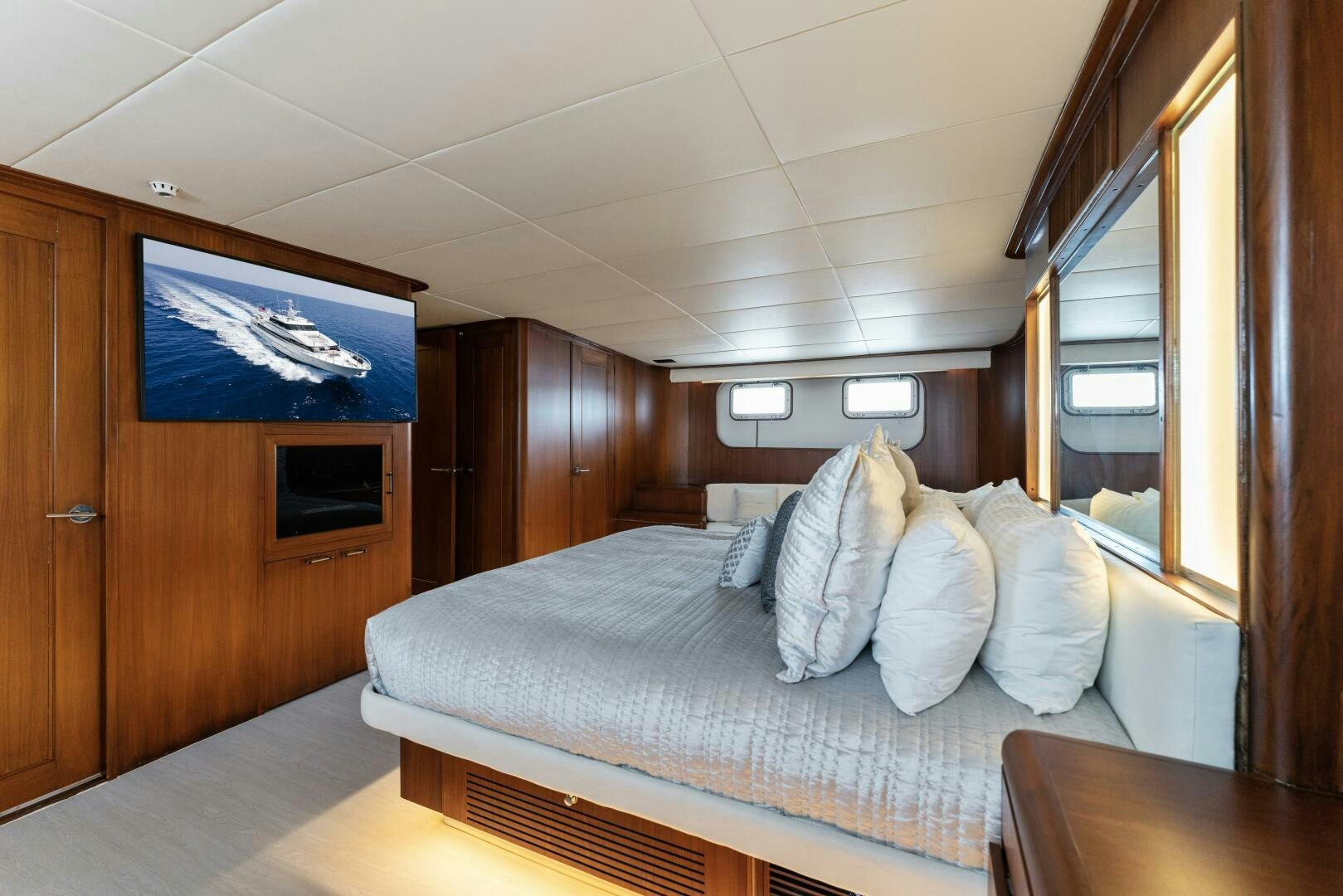 a bed in a room aboard ARIES Yacht for Sale