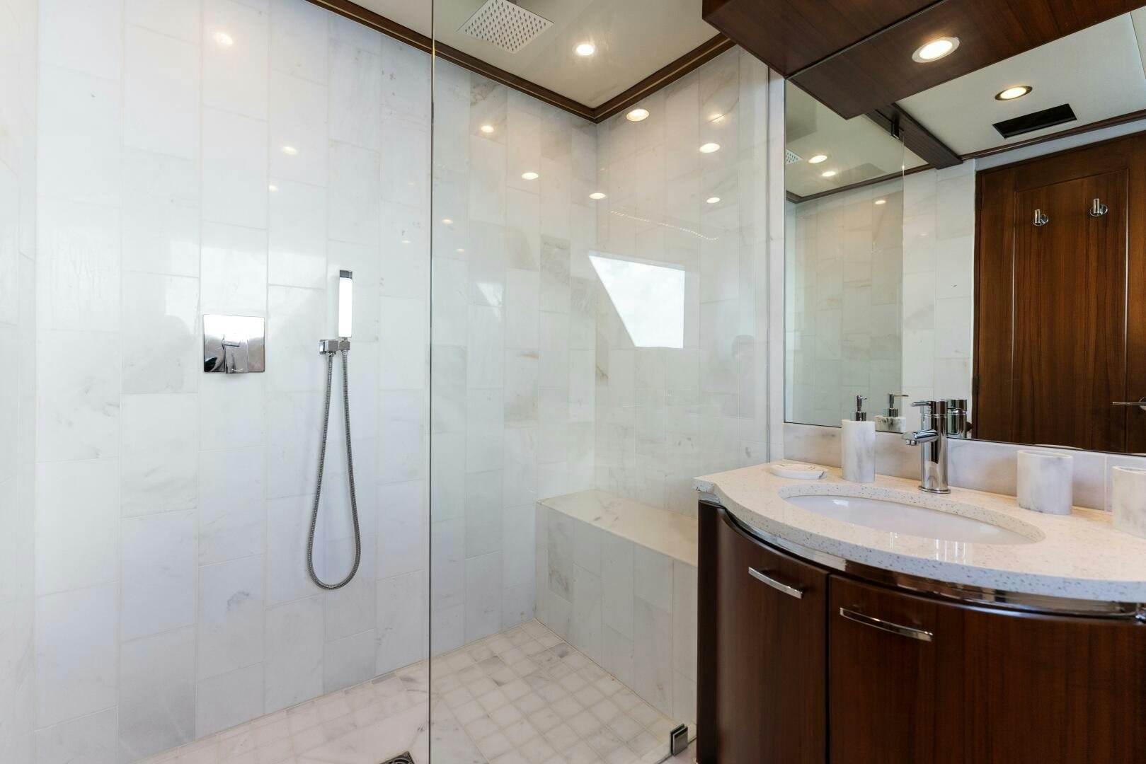 a bathroom with a shower aboard ARIES Yacht for Sale