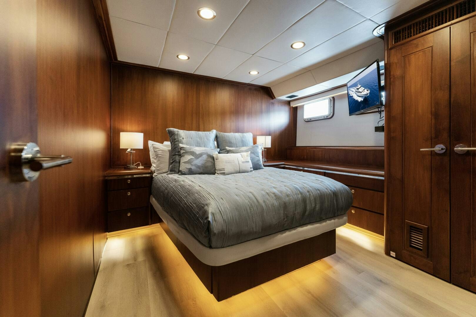 a bed in a room aboard ARIES Yacht for Sale