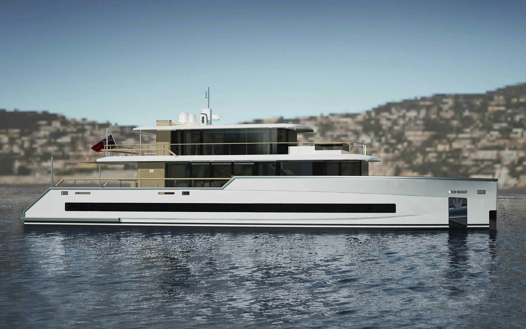 a large white boat on water aboard PROJECT ABACOS Yacht for Sale