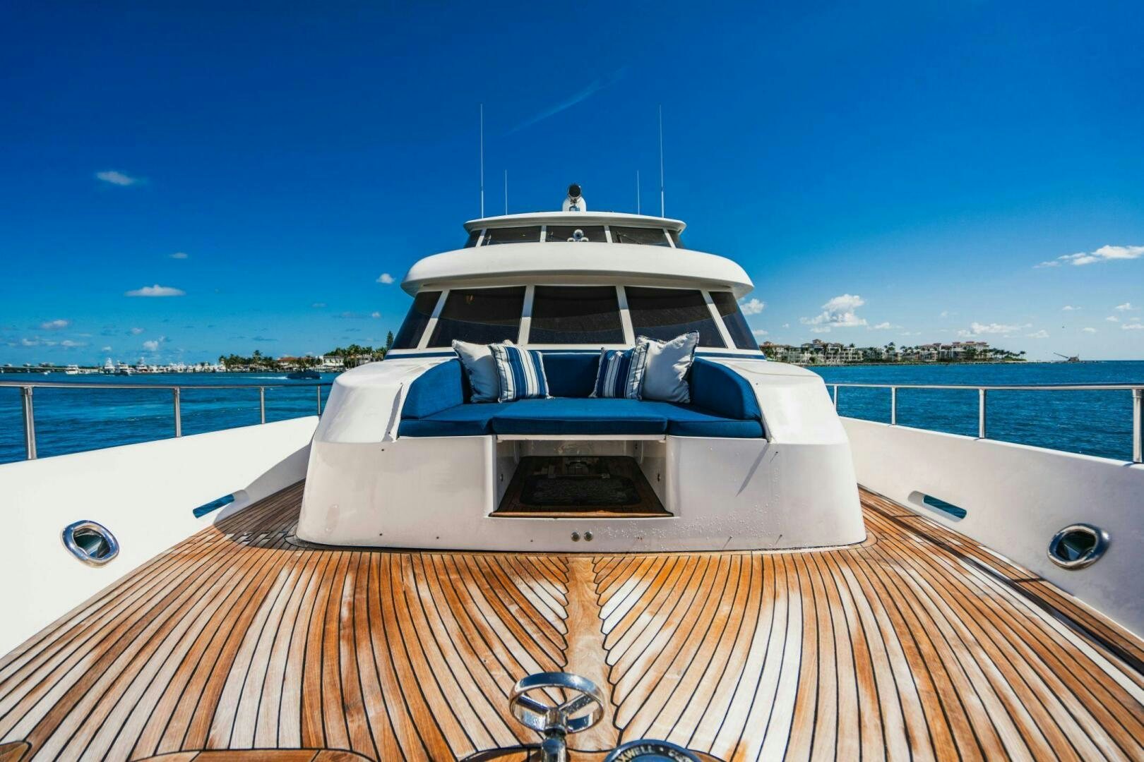 a boat on a deck aboard MOONSHOT Yacht for Sale