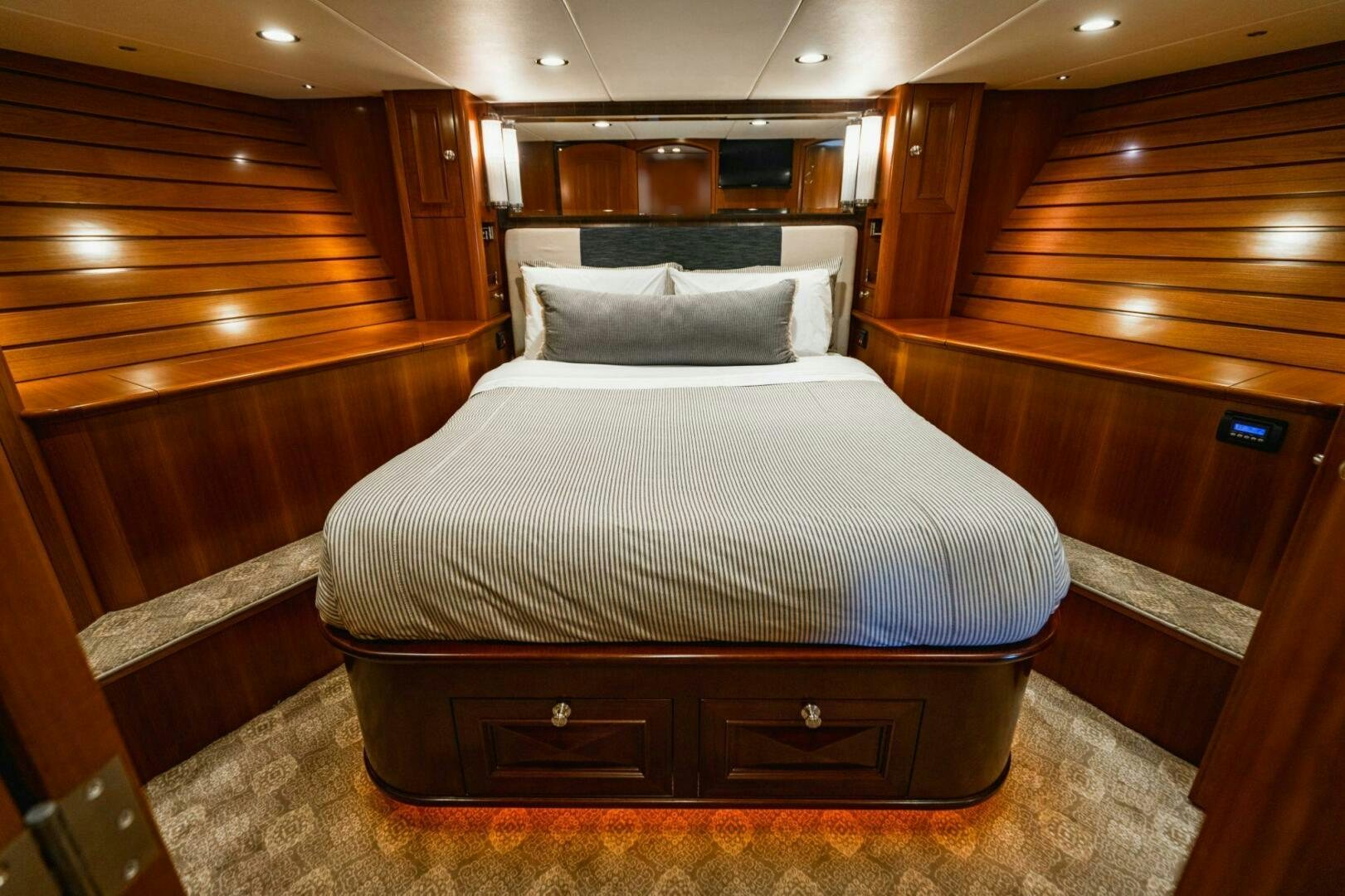 a bed in a room aboard MOONSHOT Yacht for Sale