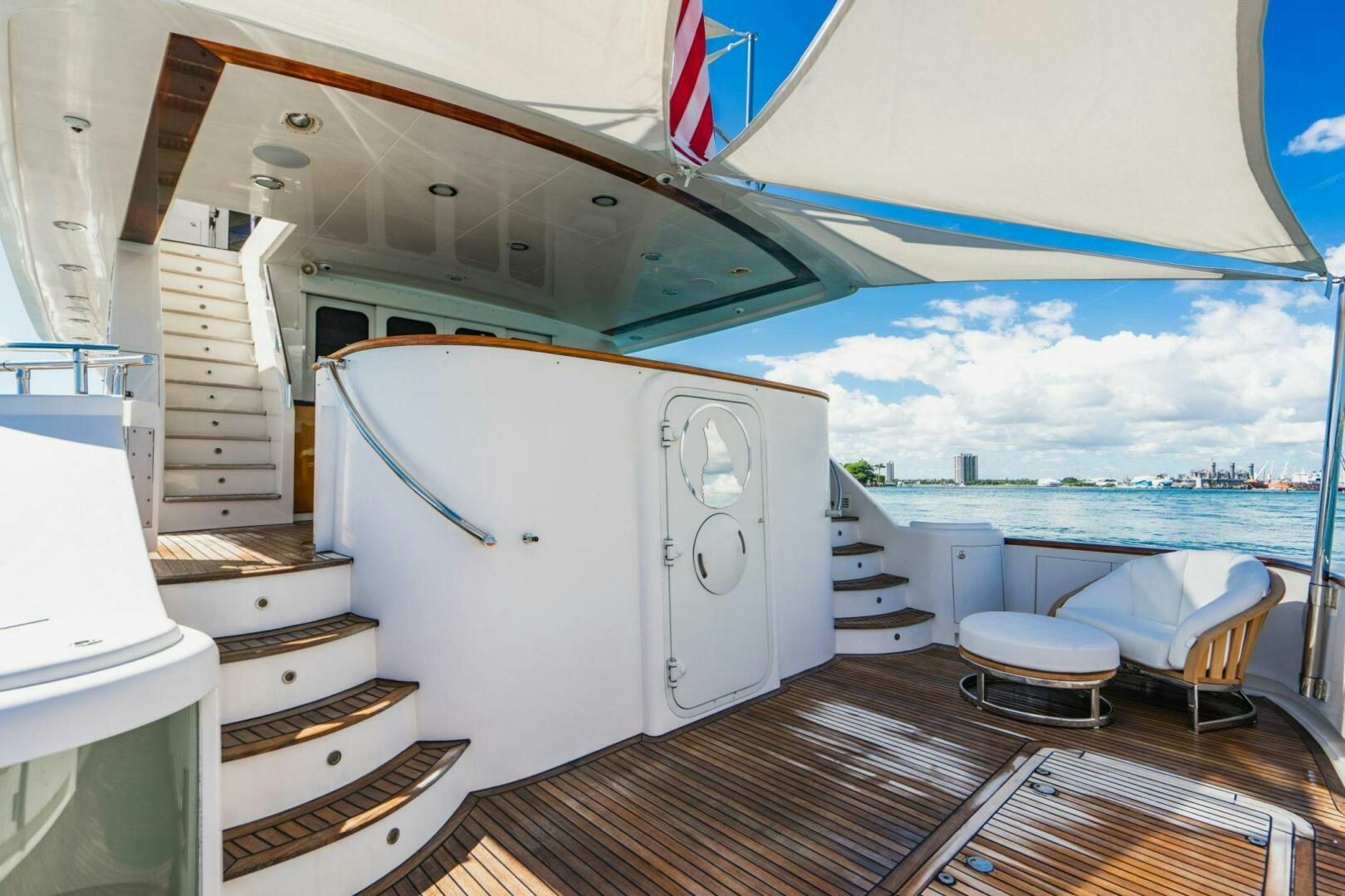 a boat on a deck aboard MOONSHOT Yacht for Sale