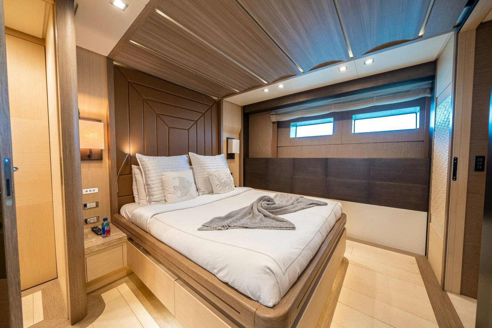 a bed in a room aboard LEUDIN I Yacht for Sale