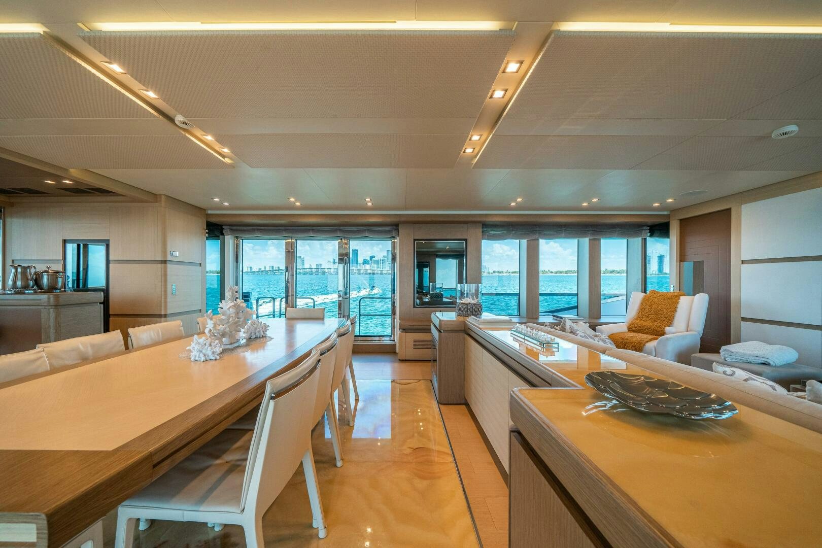 a large open kitchen and dining area aboard LEUDIN I Yacht for Sale