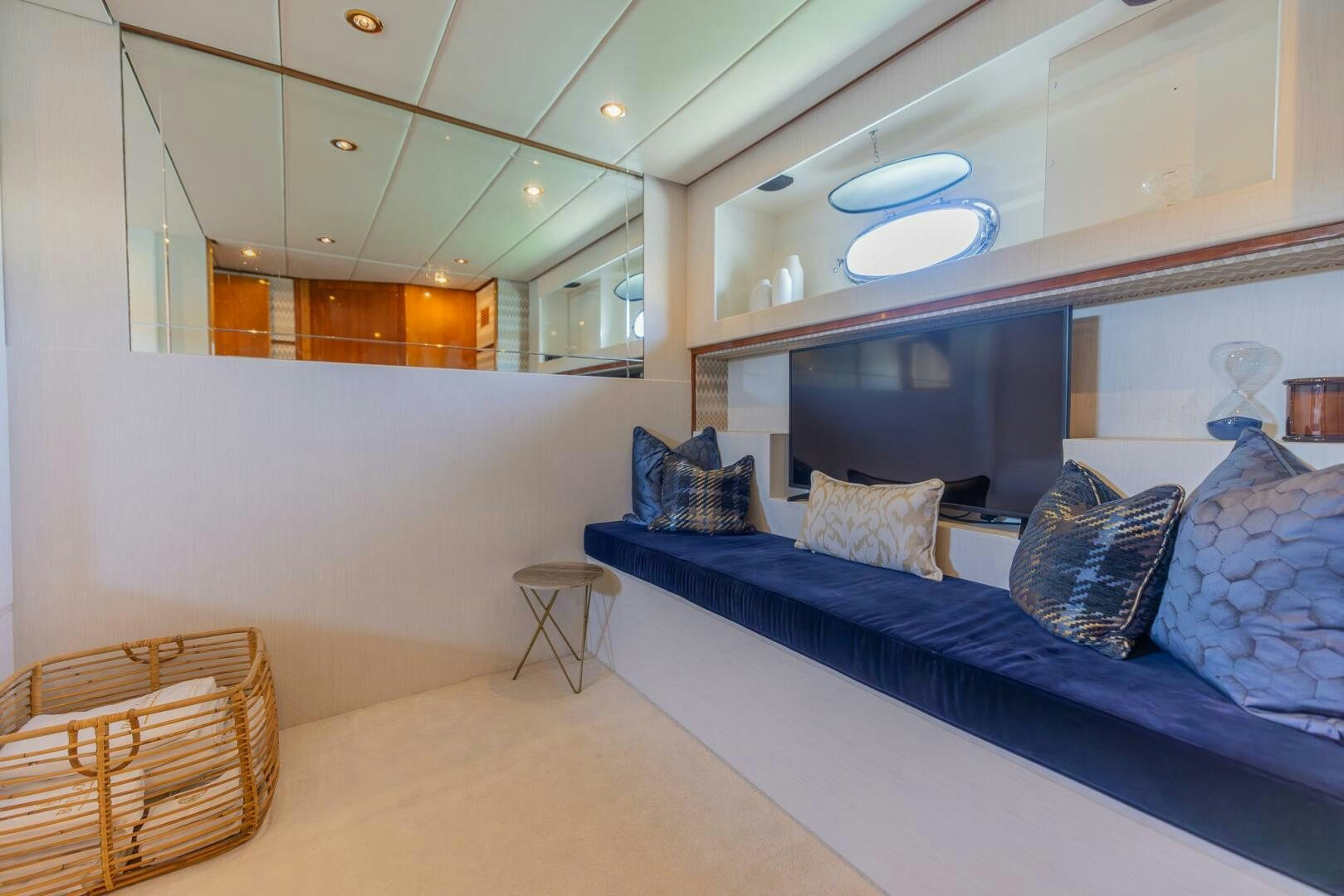 a room with a bed and a chair aboard BOULOS Yacht for Sale