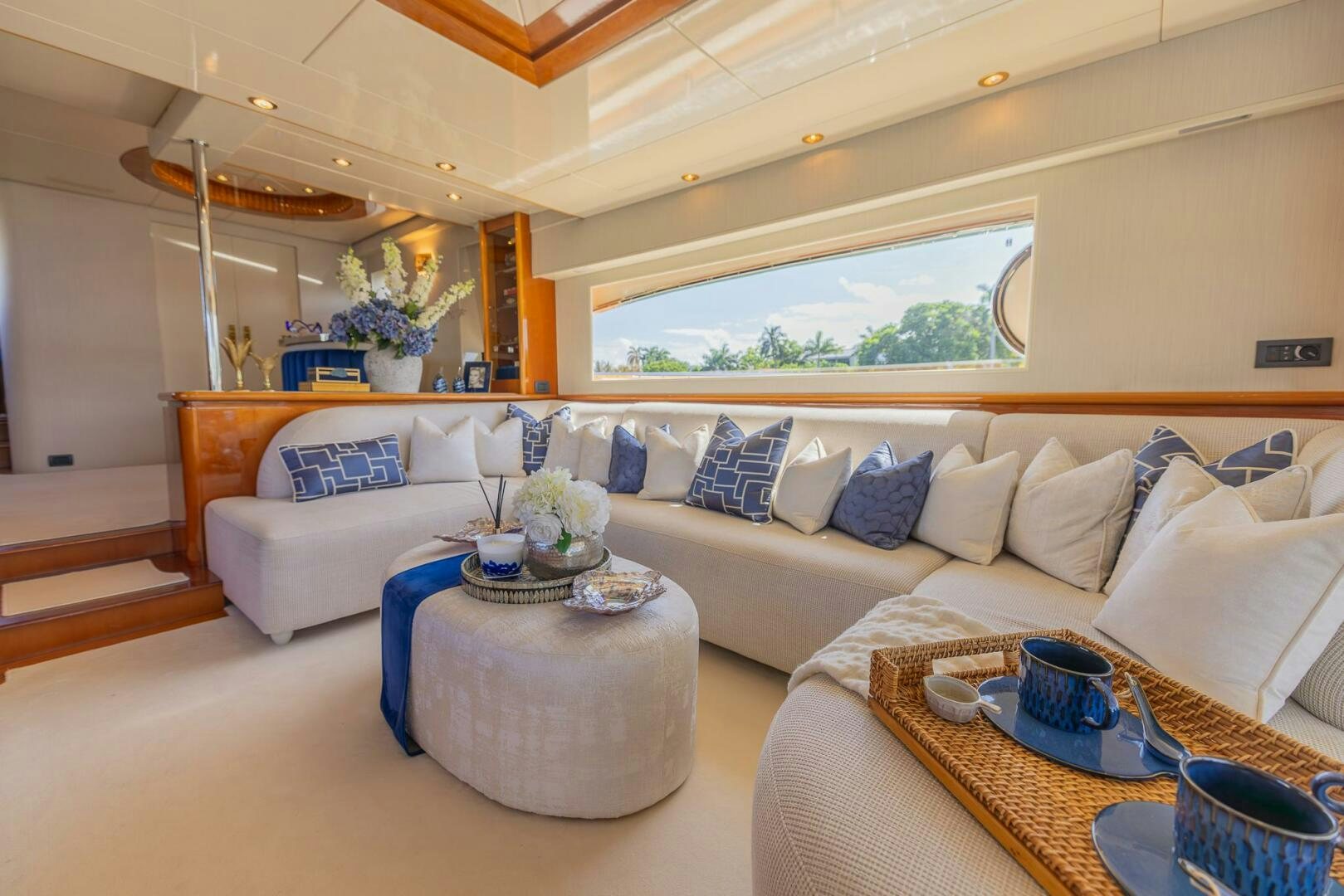 a living room with a couch and a table aboard BOULOS Yacht for Sale