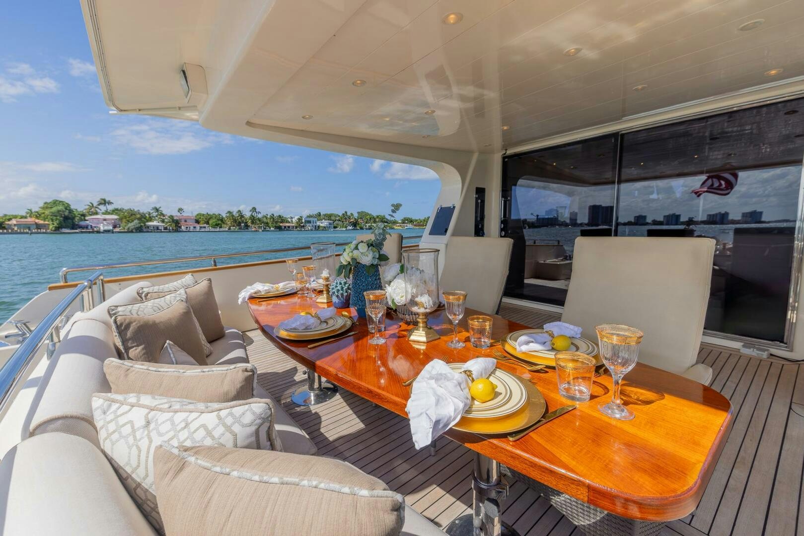 a table with food on it aboard BOULOS Yacht for Sale