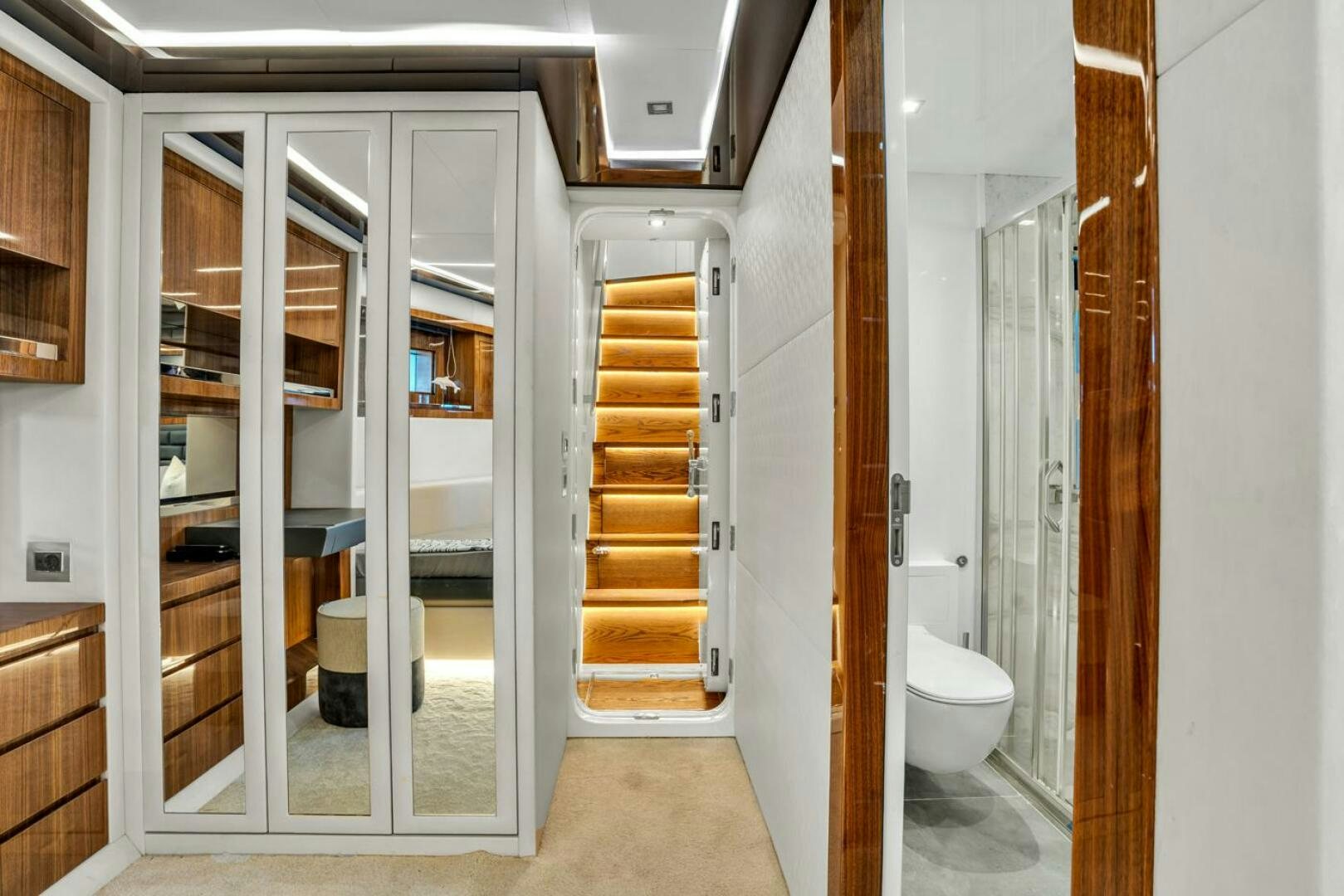 a bathroom with a glass door aboard LADY CAROLINE Yacht for Sale
