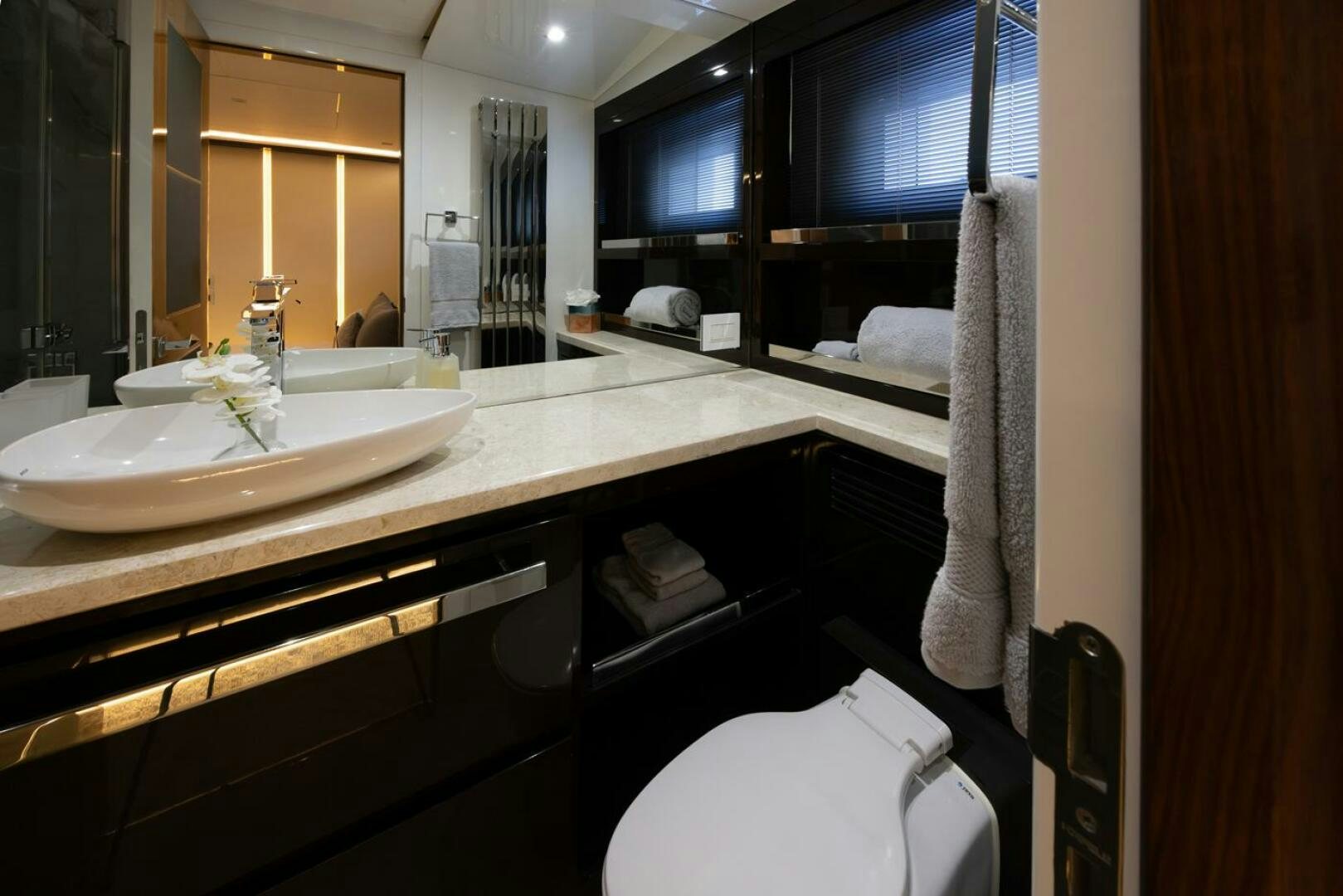 a bathroom with a sink and toilet aboard LADY CAROLINE Yacht for Sale