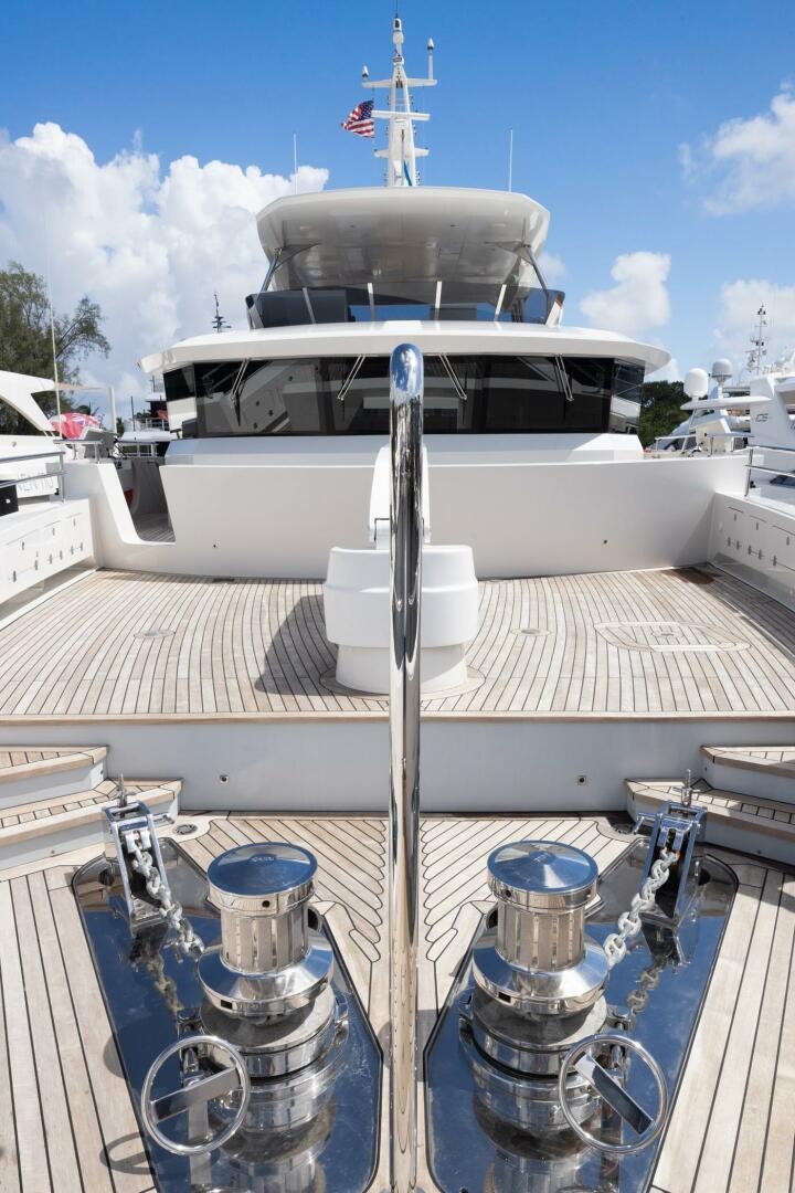 a large white boat with a dome on it aboard LADY CAROLINE Yacht for Sale