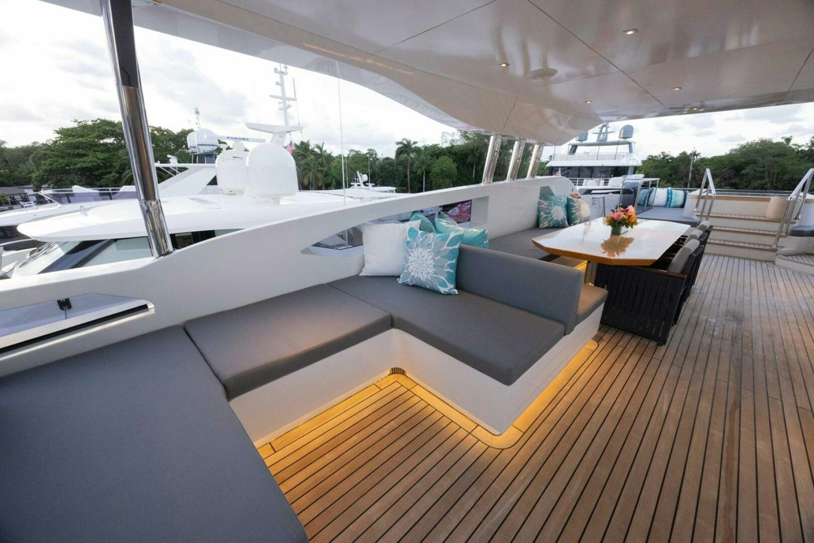 a boat on a deck aboard LADY CAROLINE Yacht for Sale