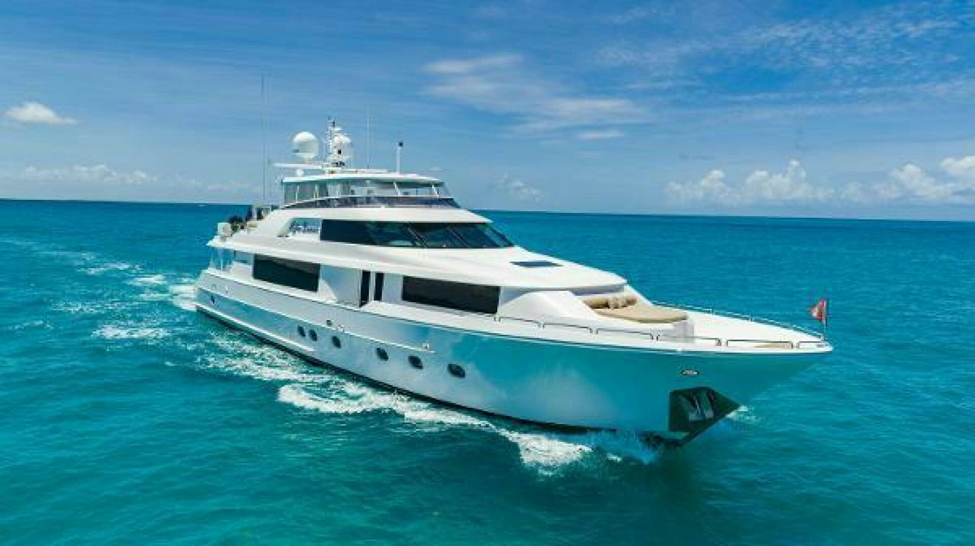 a white yacht in the ocean aboard RISKY BUSINESS Yacht for Sale