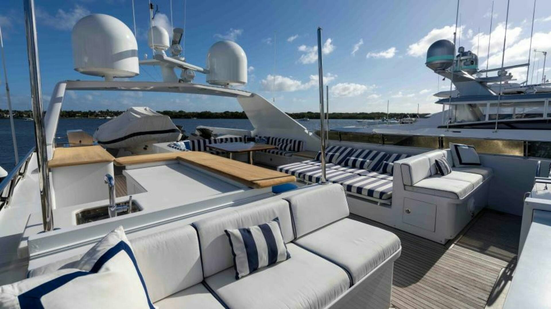 a boat with a deck and a boat in the water aboard ODIN Yacht for Sale