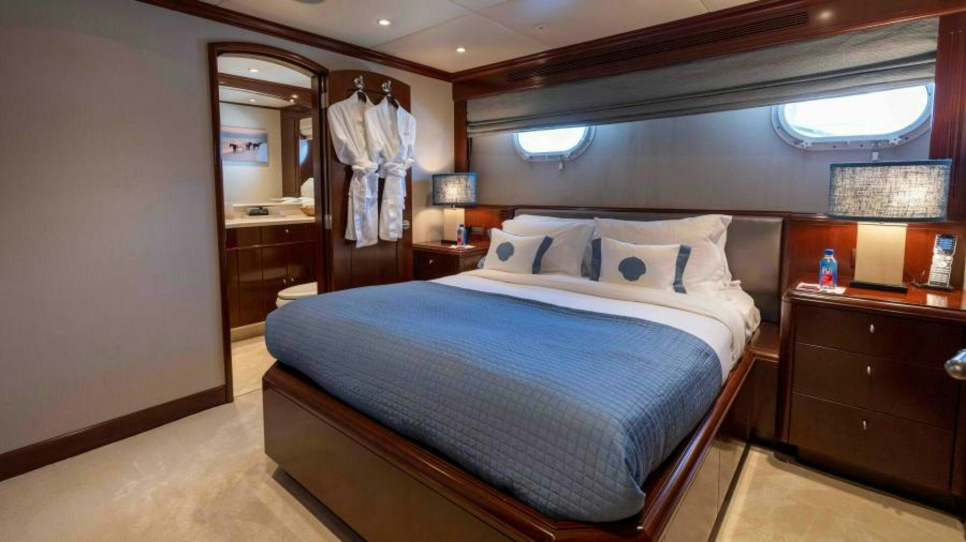 a bed in a room aboard ODIN Yacht for Sale