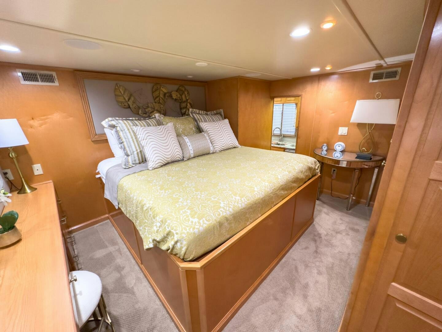 a hotel room with a bed aboard SUNSTAR Yacht for Sale