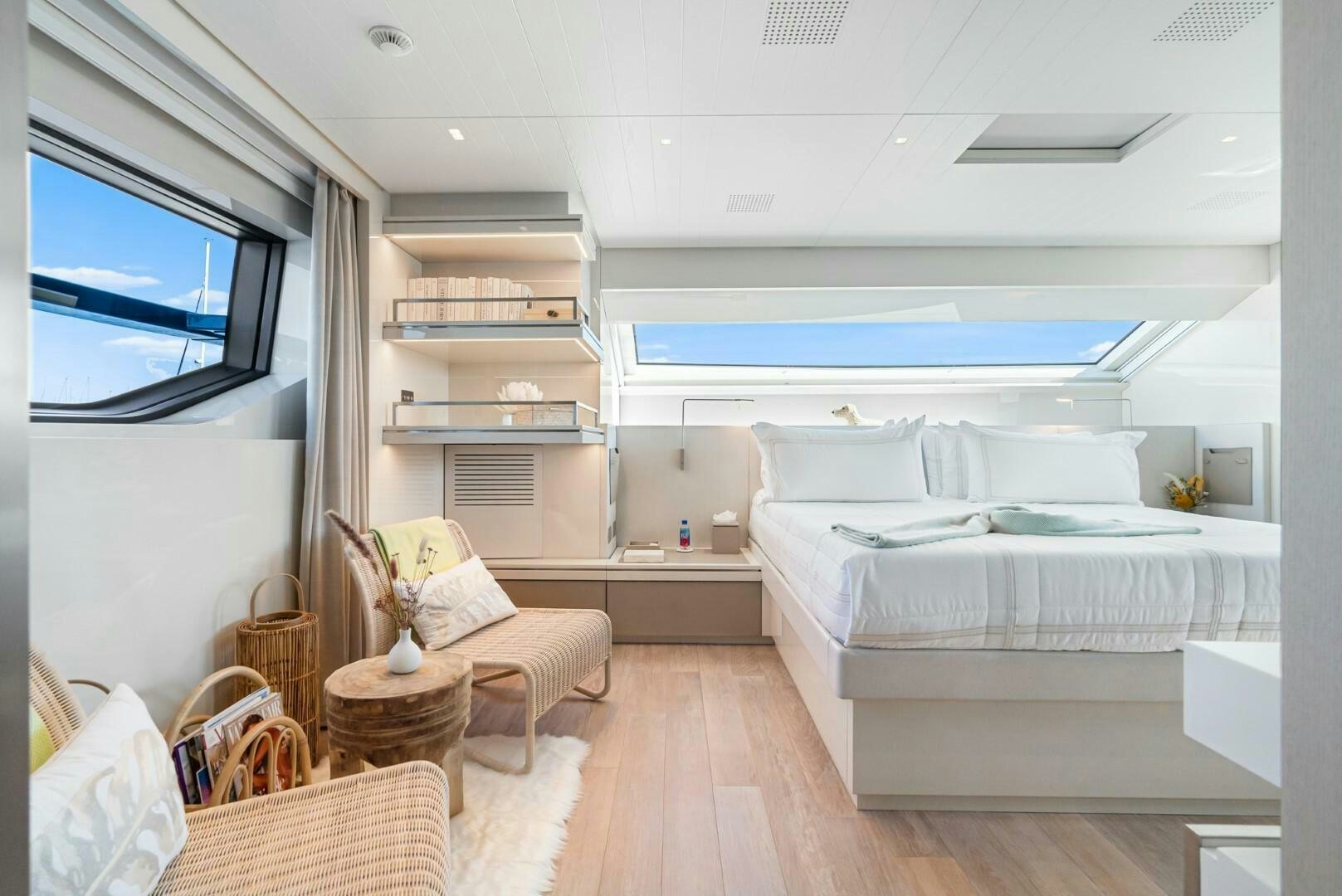 a room with a bed and a tv aboard GENOA Yacht for Sale
