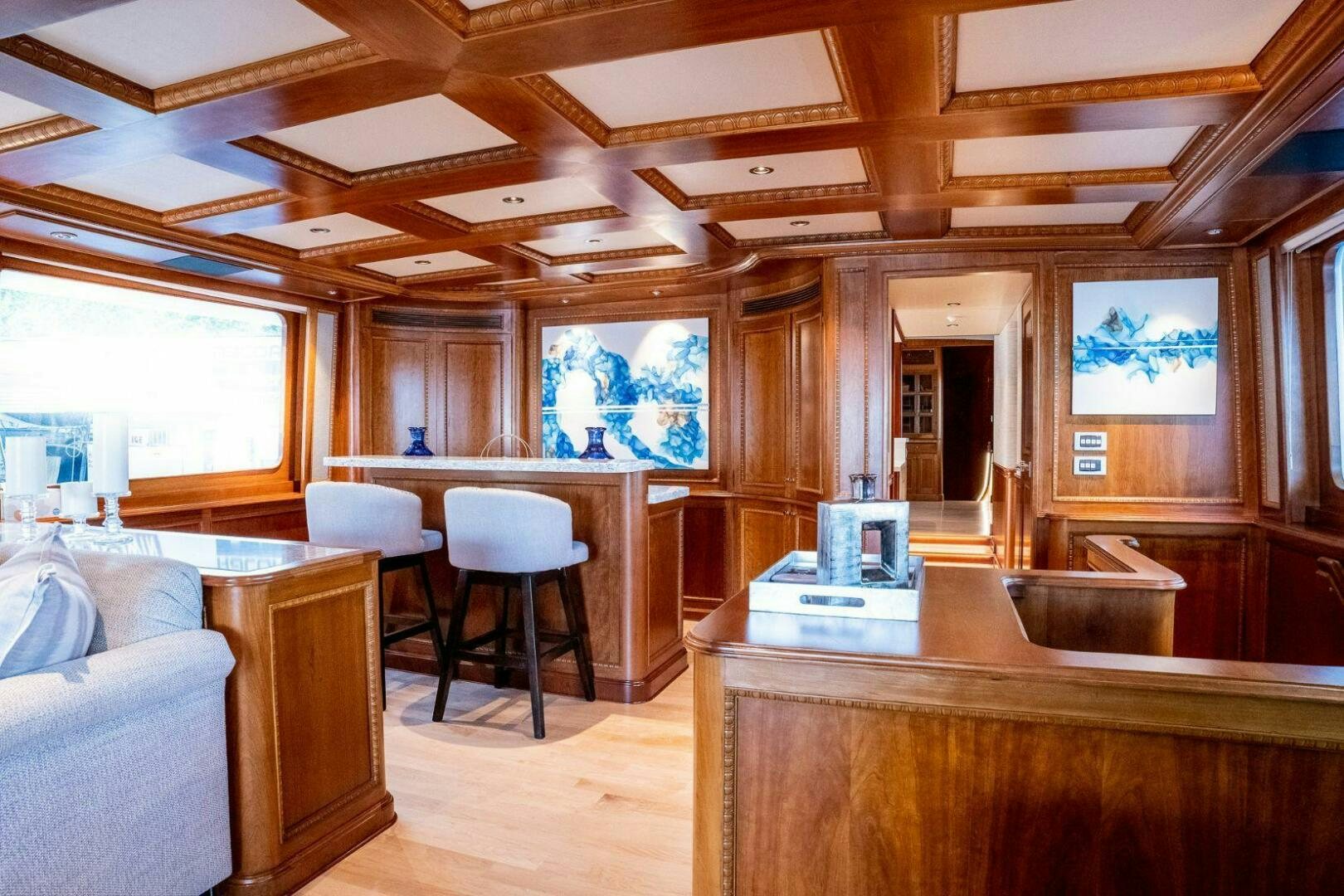 a room with a desk and a computer aboard DOZER Yacht for Sale