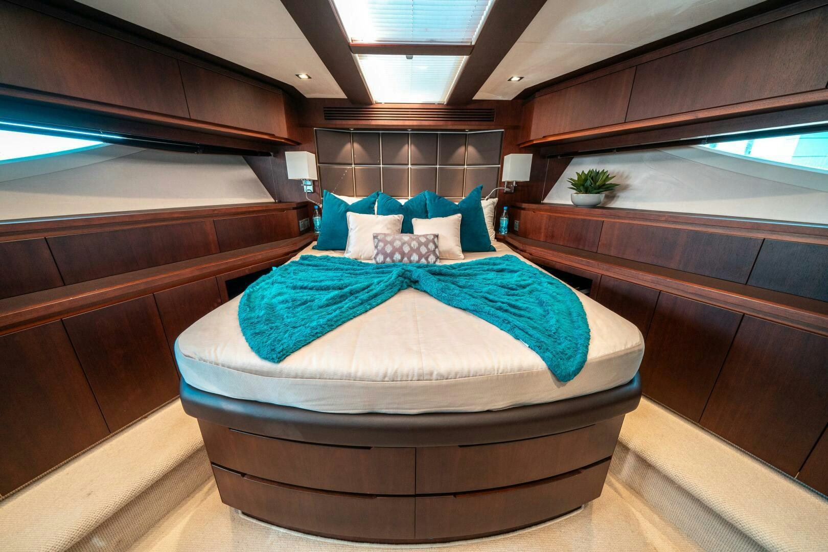a bed in a room aboard OPTIMUS PRIME Yacht for Sale