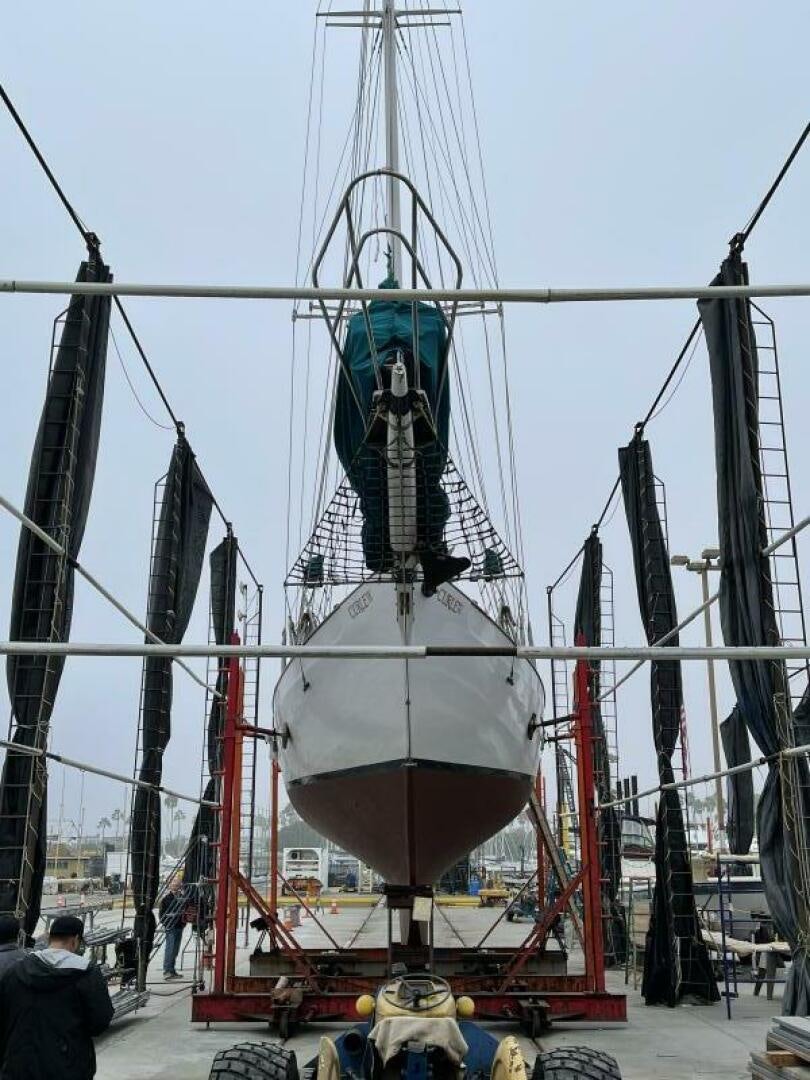 a large metal tower aboard CURLEW Yacht for Sale