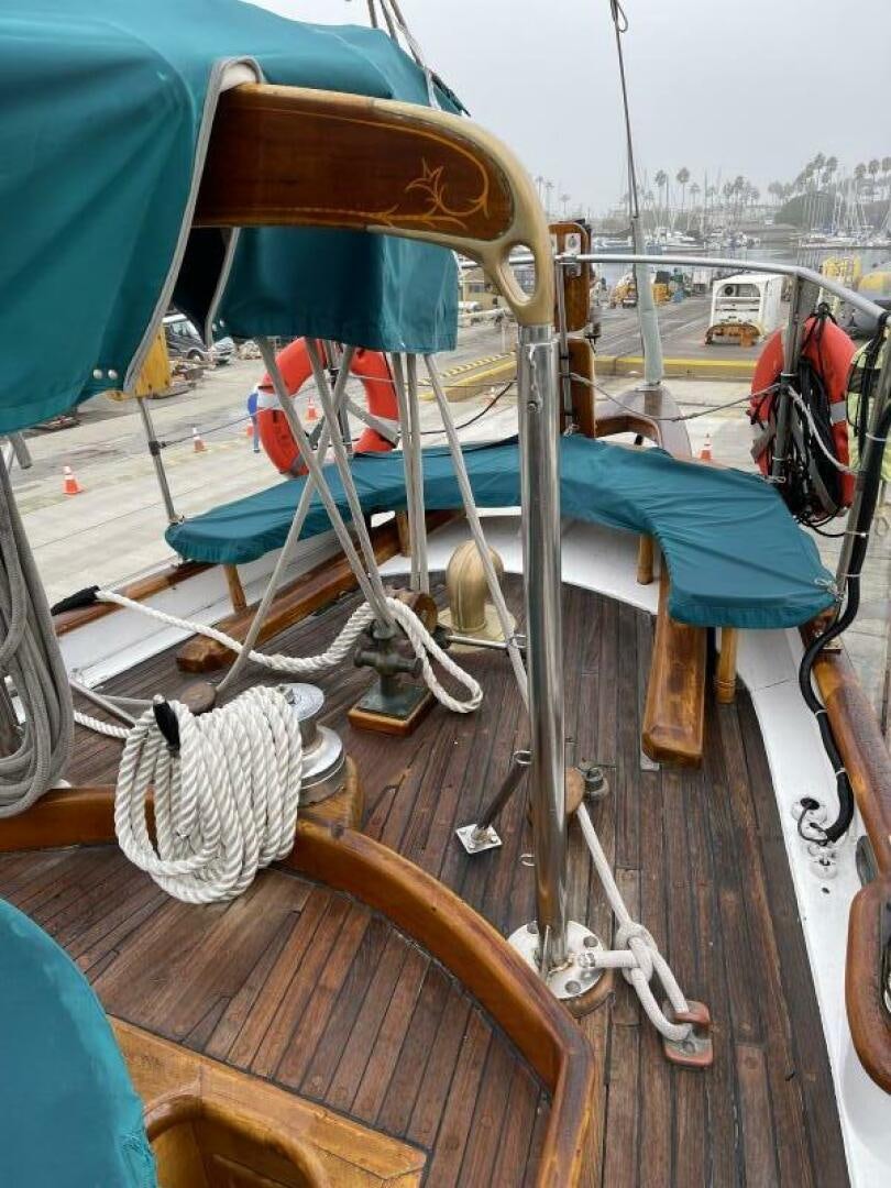 a boat with a rope attached to it aboard CURLEW Yacht for Sale