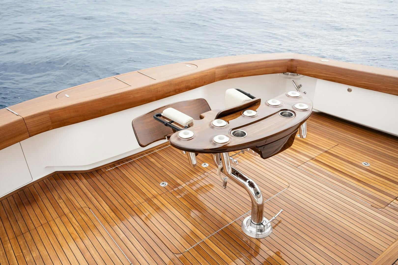 a wooden boat on a deck aboard HOORAY Yacht for Sale