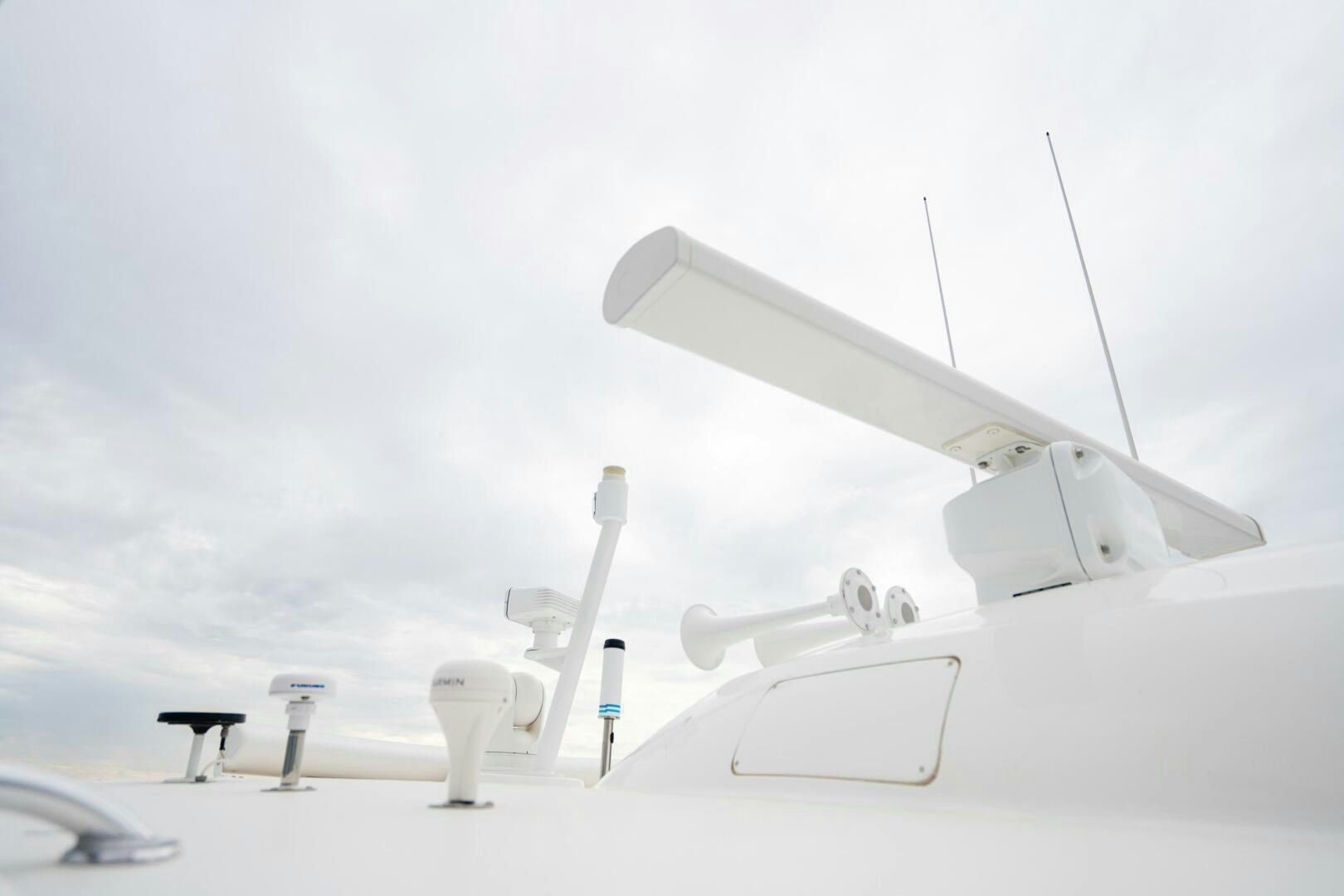 a white satellite dish aboard HOORAY Yacht for Sale