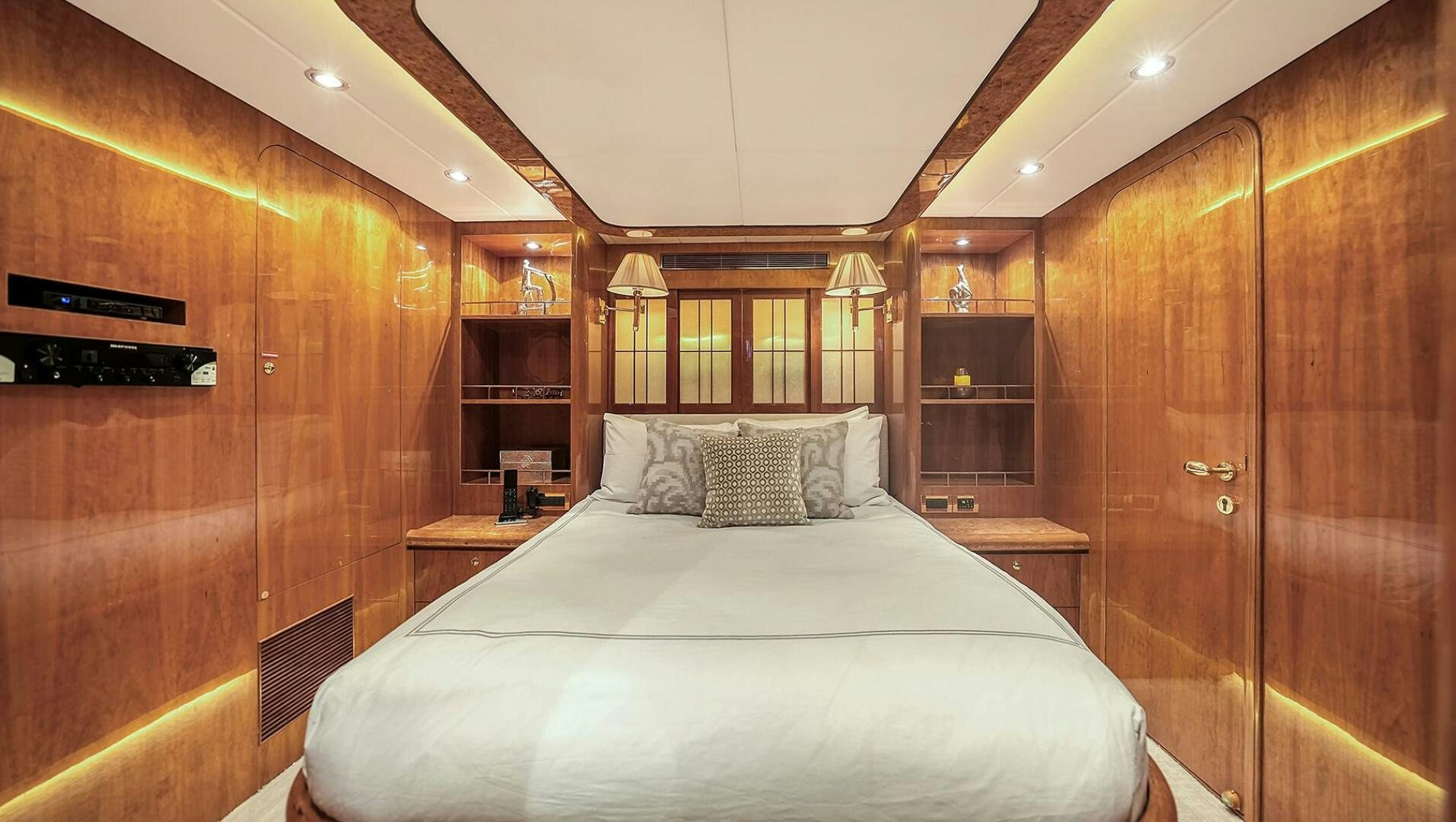 a bed in a room aboard FANTASEA Yacht for Sale