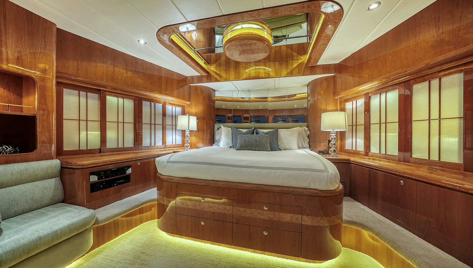 a bed in a room aboard FANTASEA Yacht for Sale